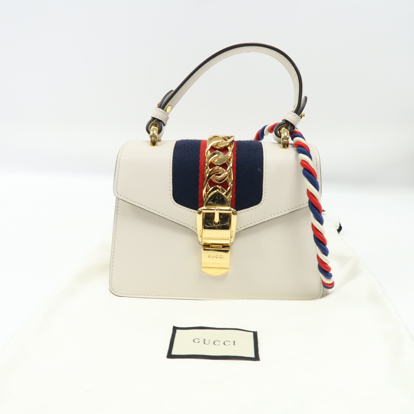 GUCCI 牛皮皮革Sylvie金扣手挽肩背兩用袋米色