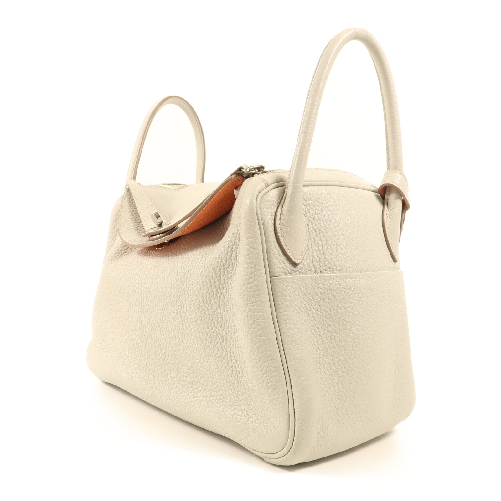 HERMES 【激減優惠】Clemence皮革Lindy 30銀扣手挽肩背兩用袋Gris Perle