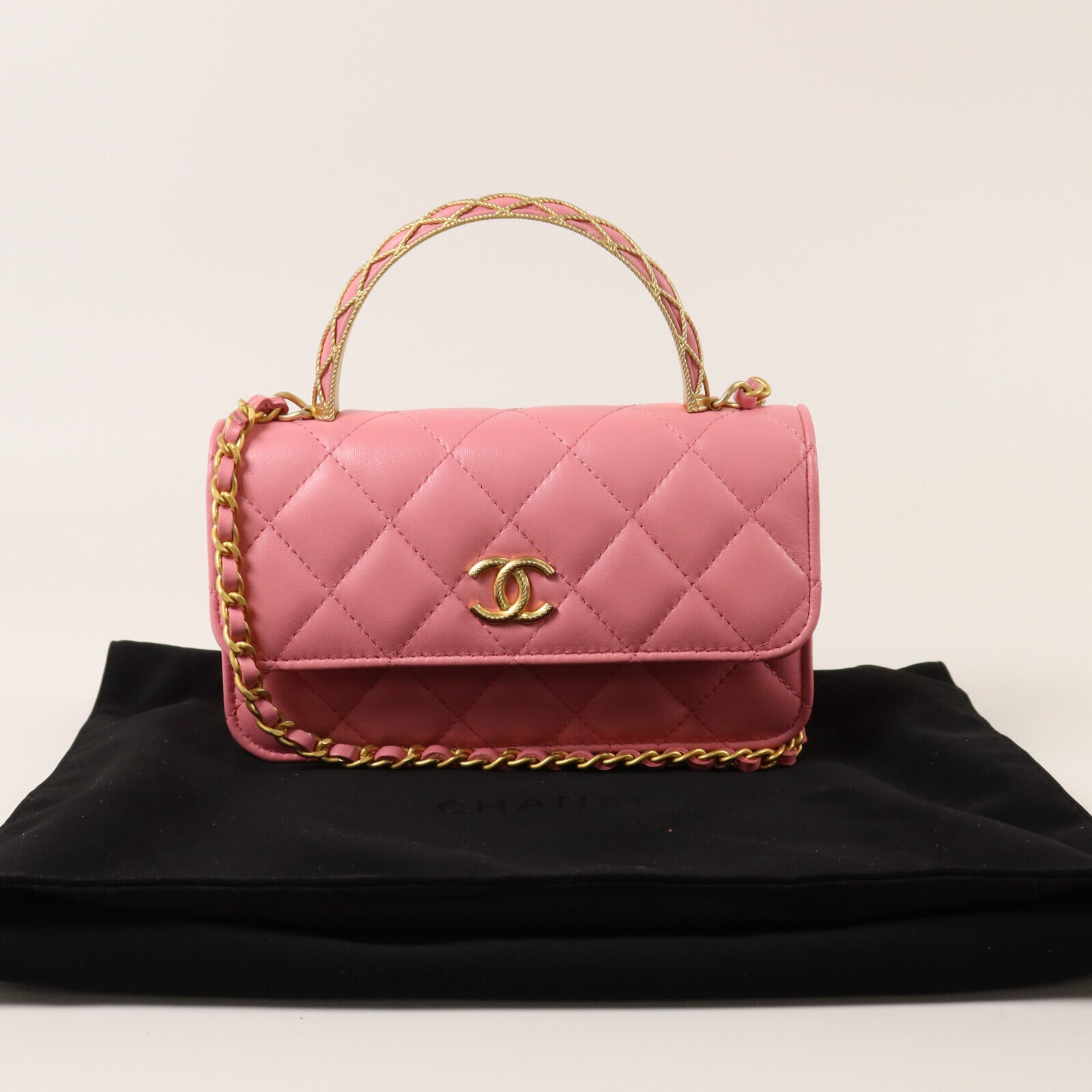CHANEL 羊皮皮革Mini Top Handle金扣手挽肩背兩用袋