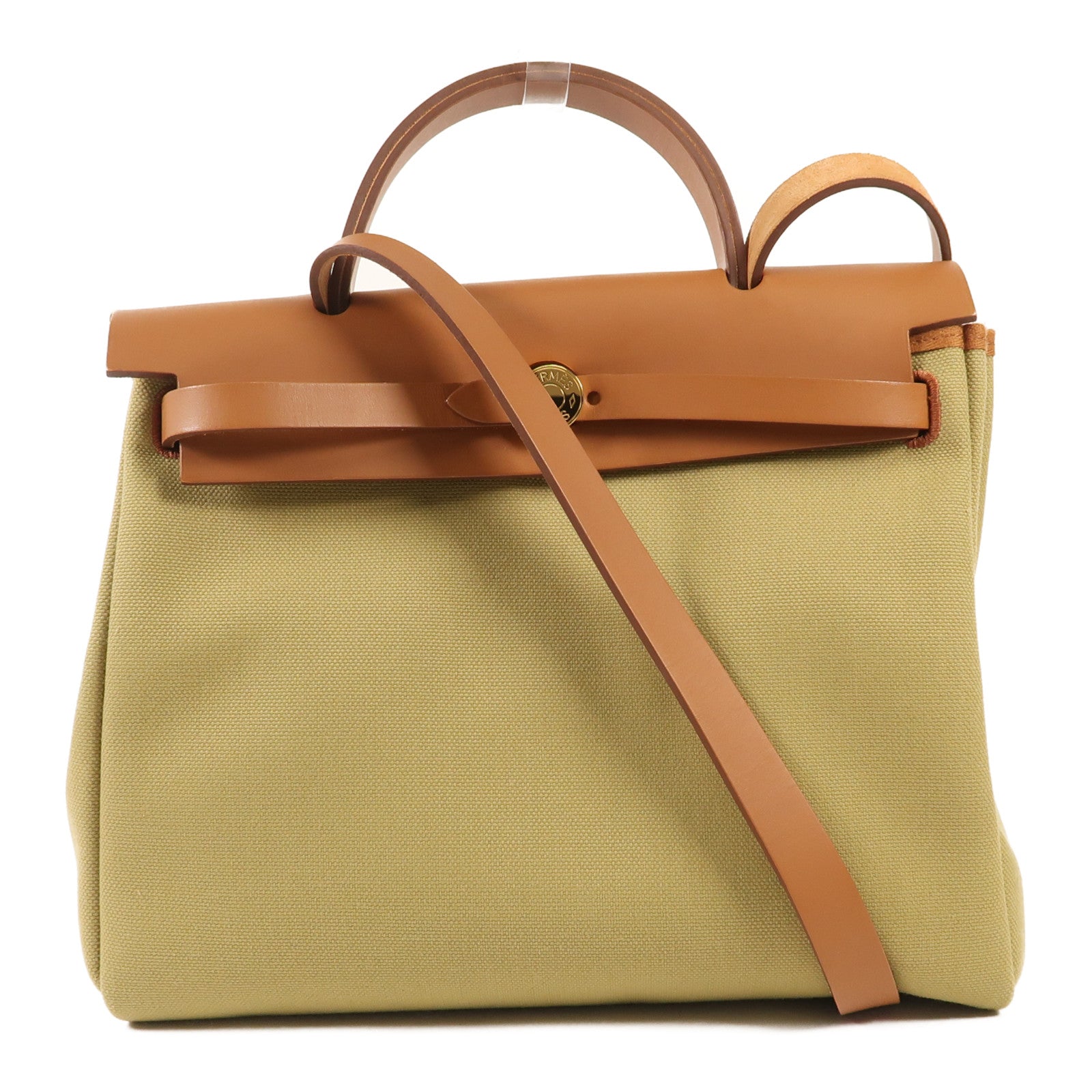 HERMES 帆布Herbag PM金扣手挽肩背兩用袋Poussiere