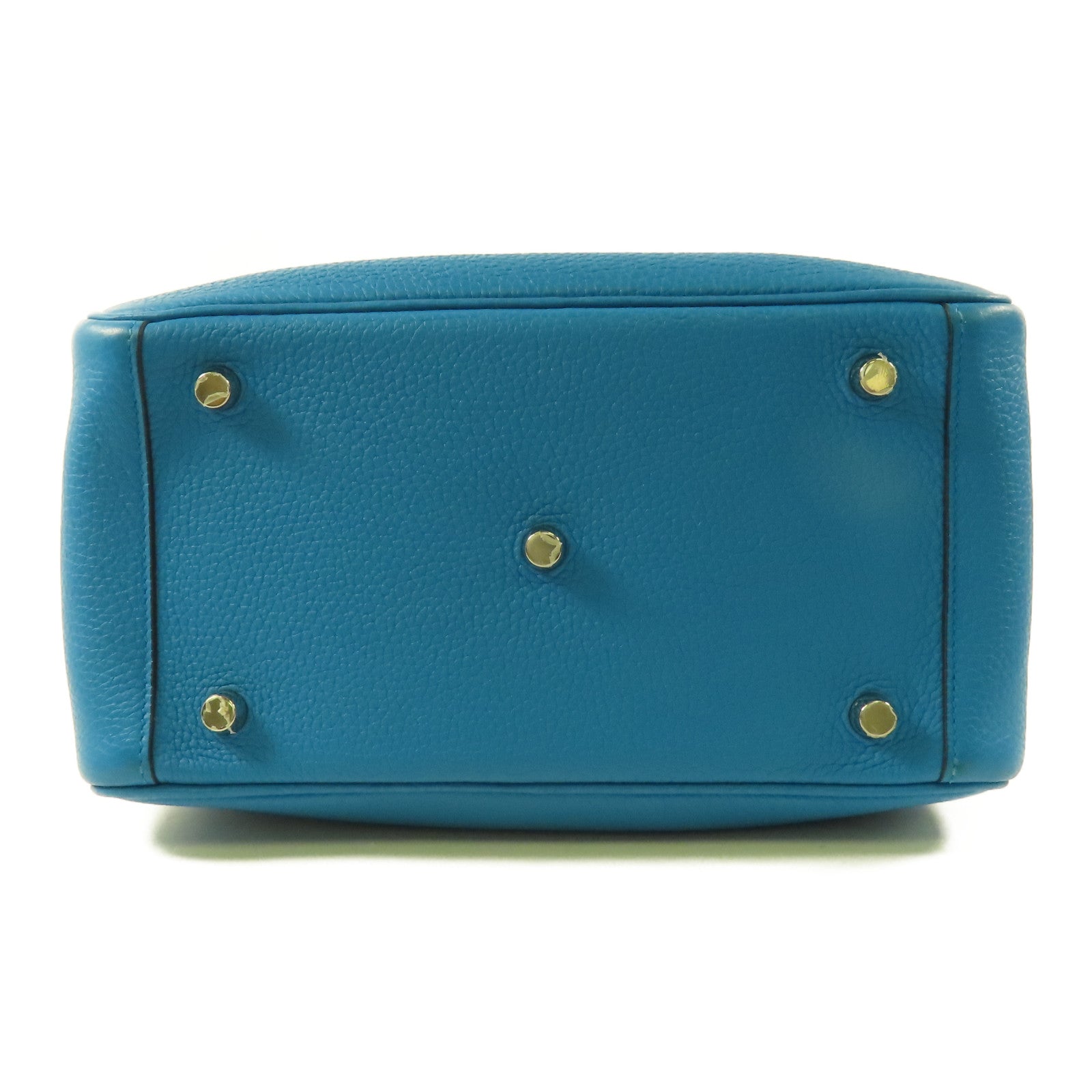 HERMES Clemence皮革Lindy 26銀扣手挽肩背兩用袋Bleu Frida