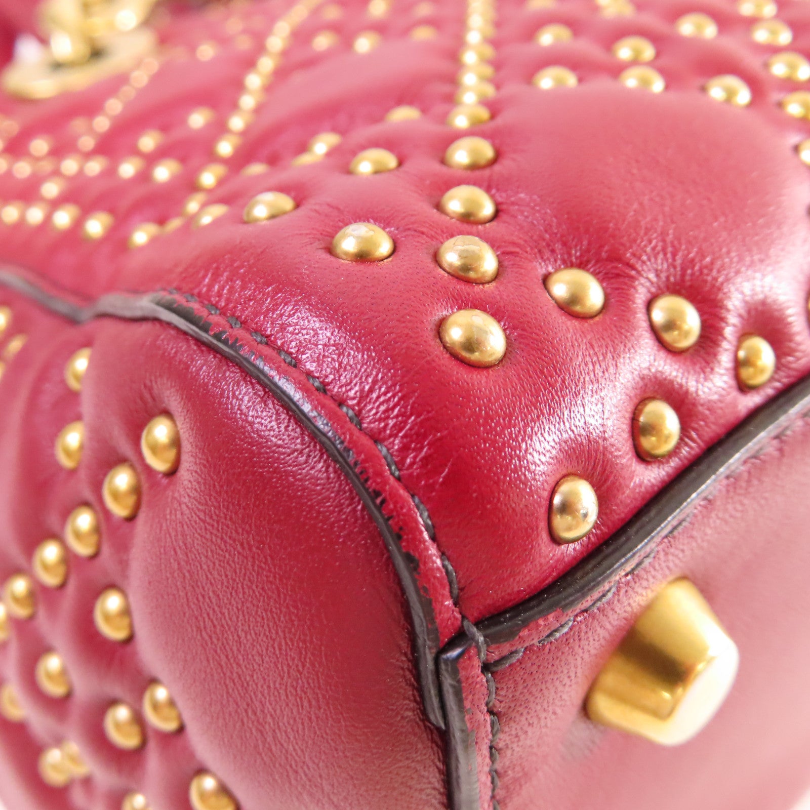 Dior 【激減優惠】牛皮皮革Lady Dior Studded 2 Way Shoulder Bag金扣手挽肩背兩用袋紅色