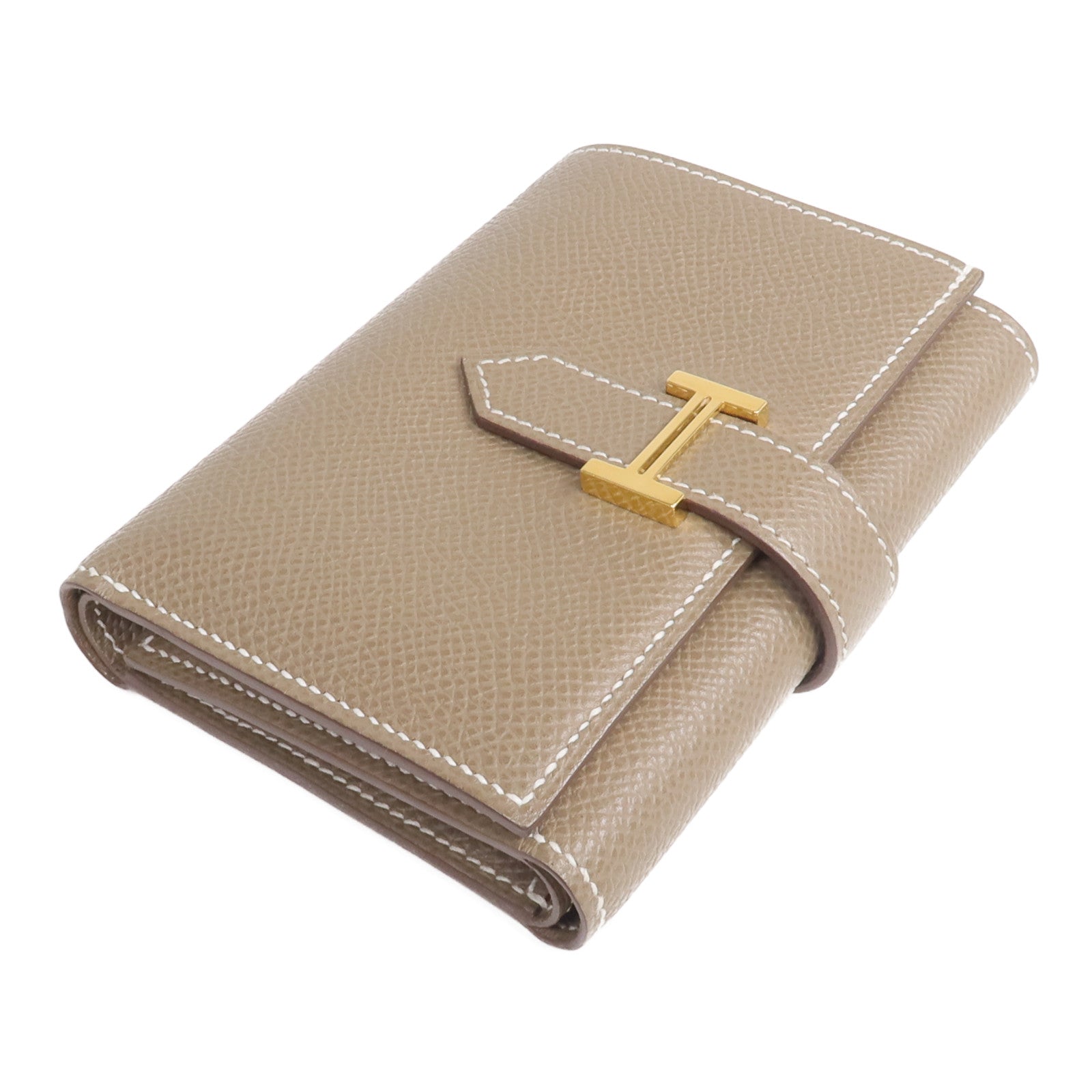 HERMES Epsom皮革Bearn Compact Wallet金扣錢包Etoupe