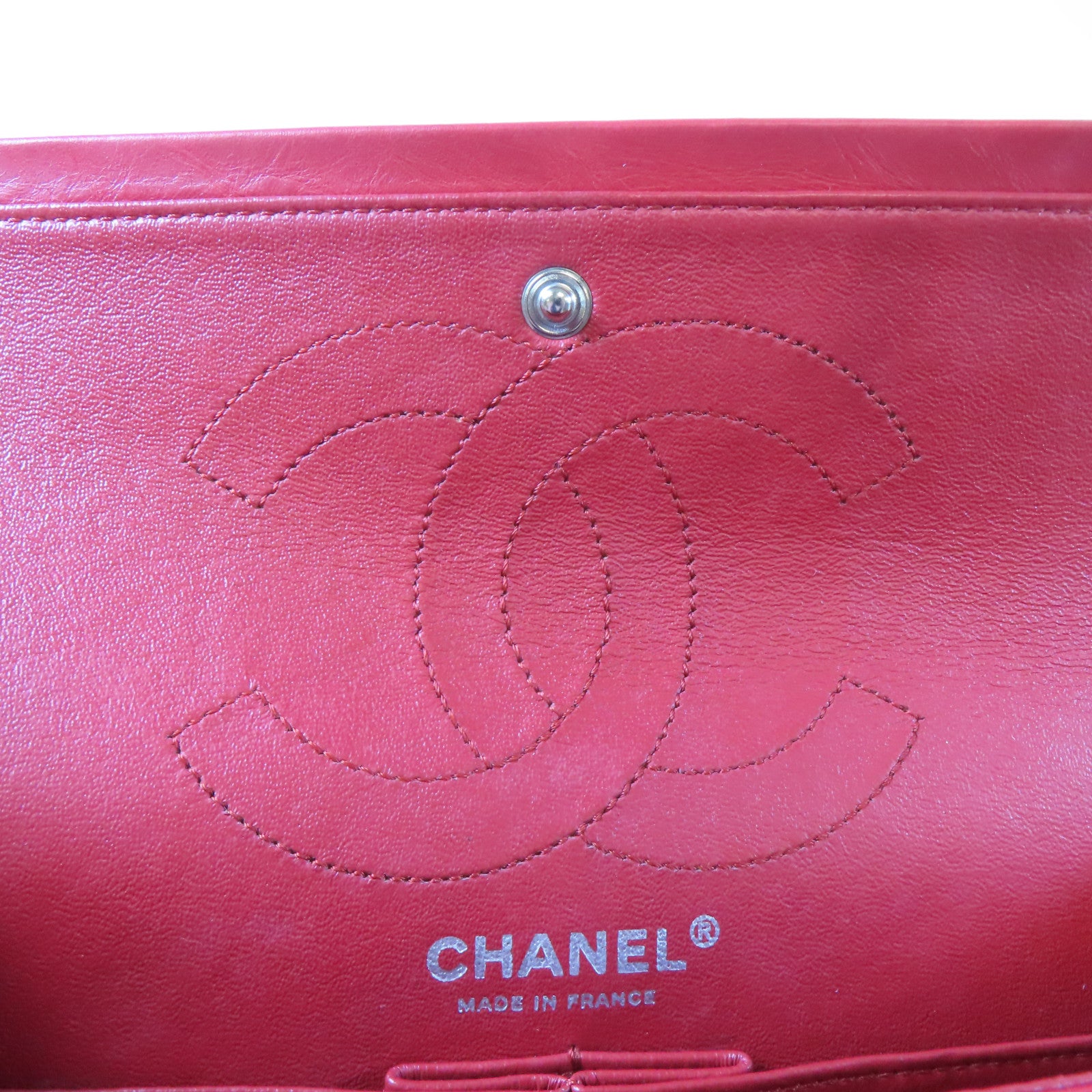 CHANEL **【激減優惠】菱格牛皮皮革2.55銀扣肩背袋紅色