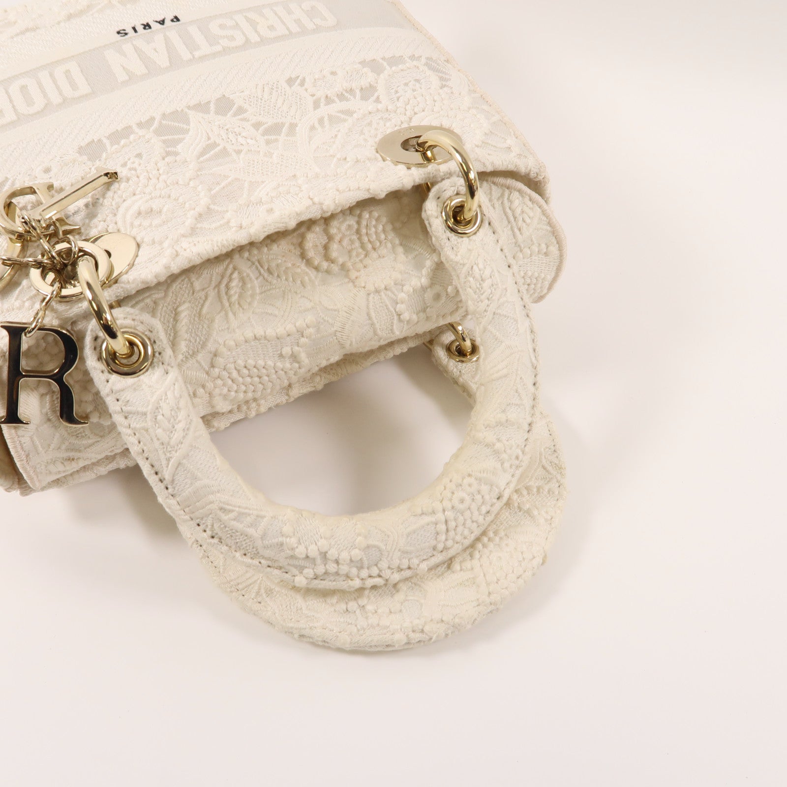 Dior 布料Lady Dior Shoulde手挽肩背兩用袋白色