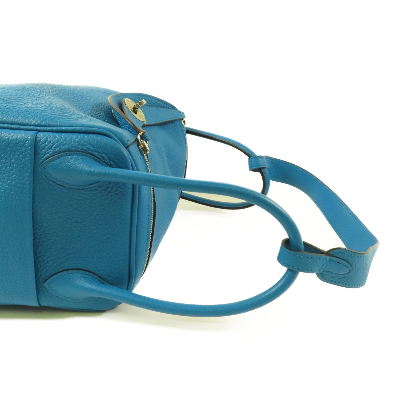 HERMES Clemence皮革Lindy 26銀扣手挽肩背兩用袋Bleu Frida