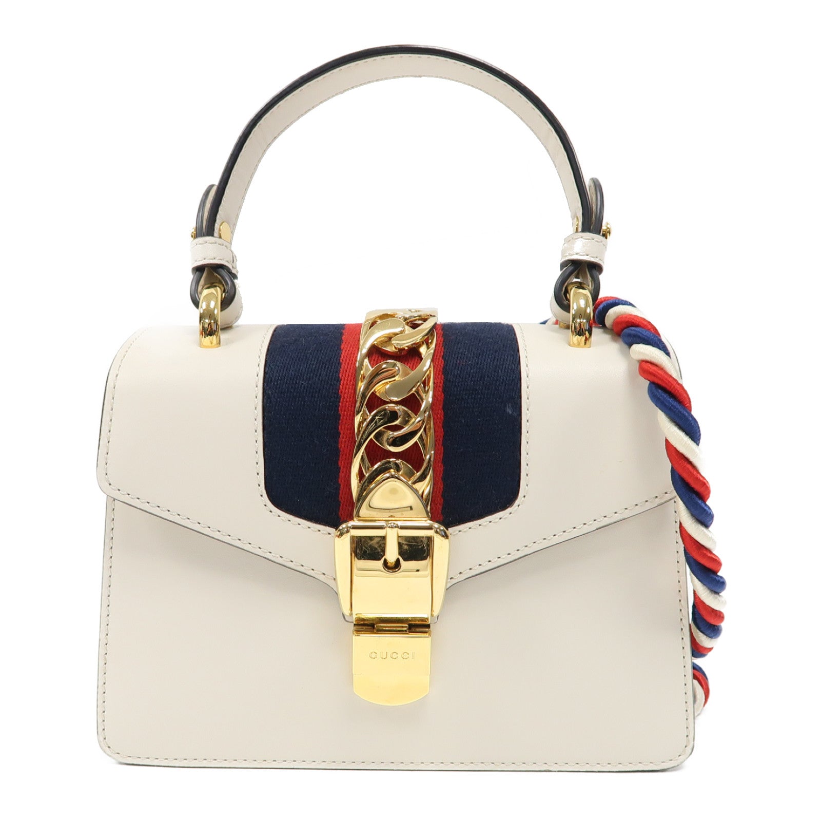 GUCCI 牛皮皮革Sylvie金扣手挽肩背兩用袋米色
