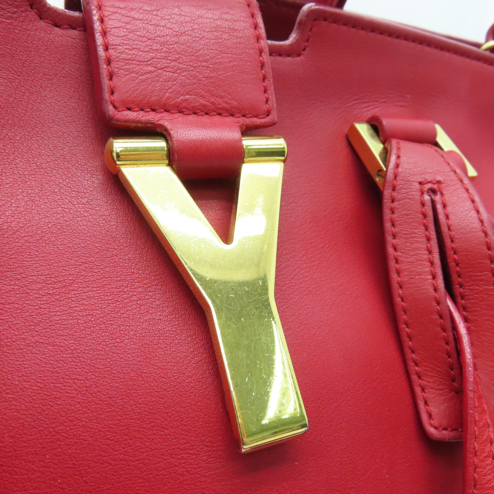 SAINT LAURENT 牛皮皮革2 Way Shoulder金扣手挽肩背兩用袋紅色