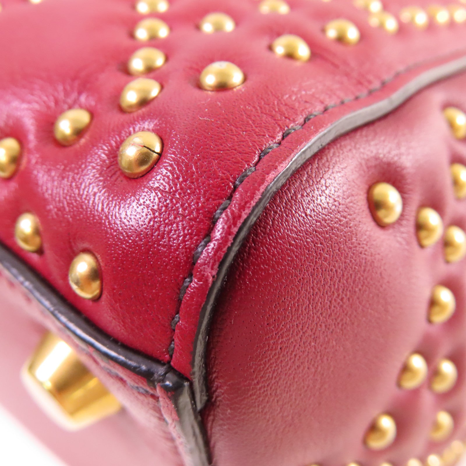 Dior 【激減優惠】牛皮皮革Lady Dior Studded 2 Way Shoulder Bag金扣手挽肩背兩用袋紅色