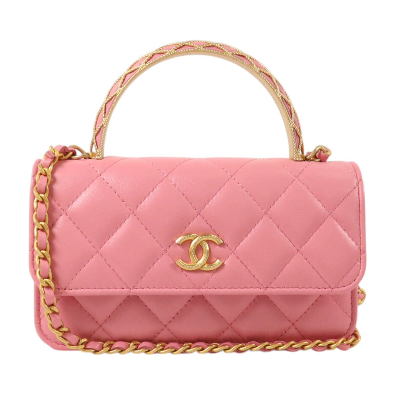 CHANEL 羊皮皮革Mini Top Handle金扣手挽肩背兩用袋