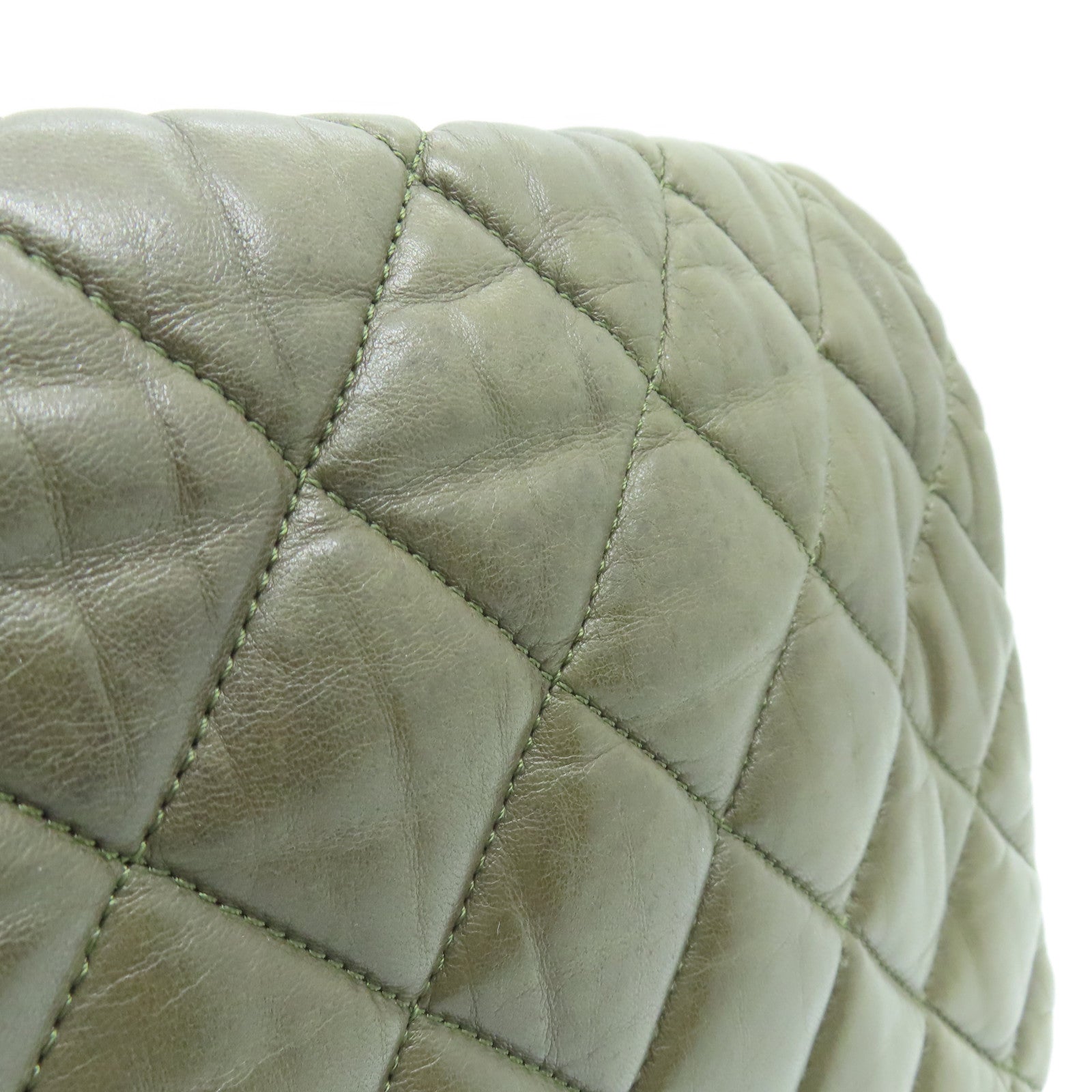 CHANEL Rhombus Sheepskin Leather Chain Shoulder Bag Silver Buckle Chain Belt Shoulder Bag Khaki