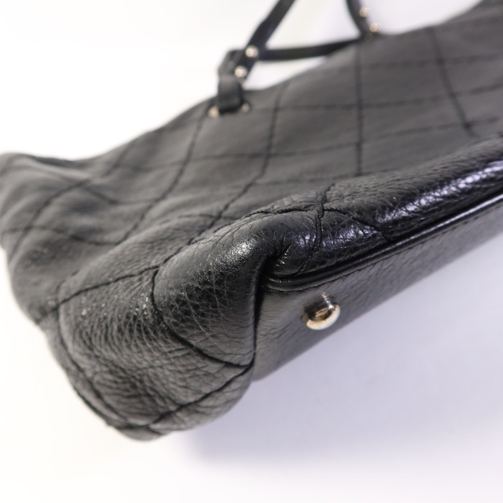 CHANEL 牛皮皮革Tote Bag銀扣肩背袋