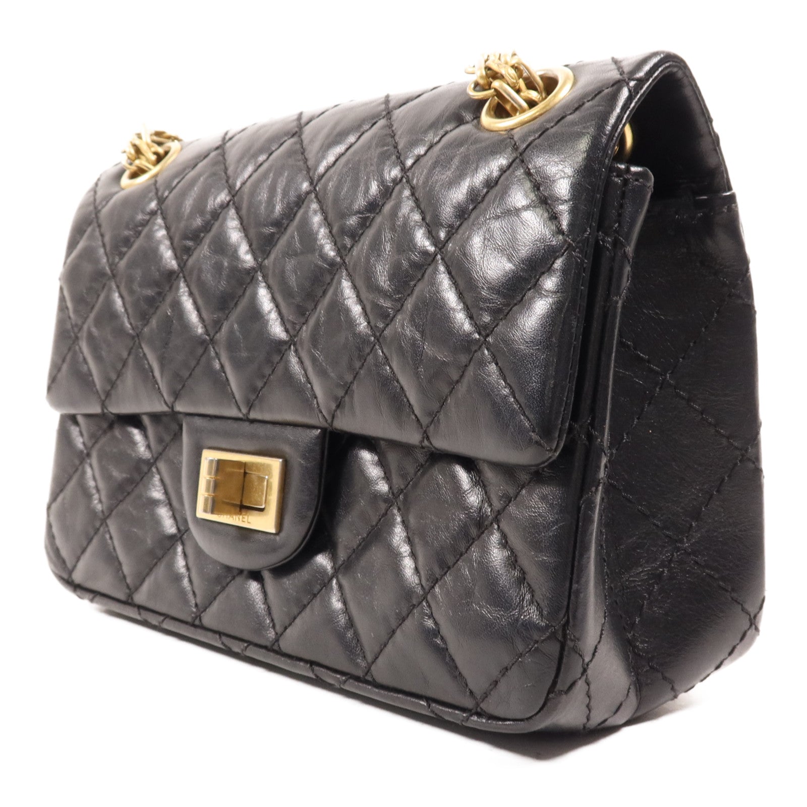 CHANEL 羊皮皮革2.55 Mini金扣鏈帶肩背袋