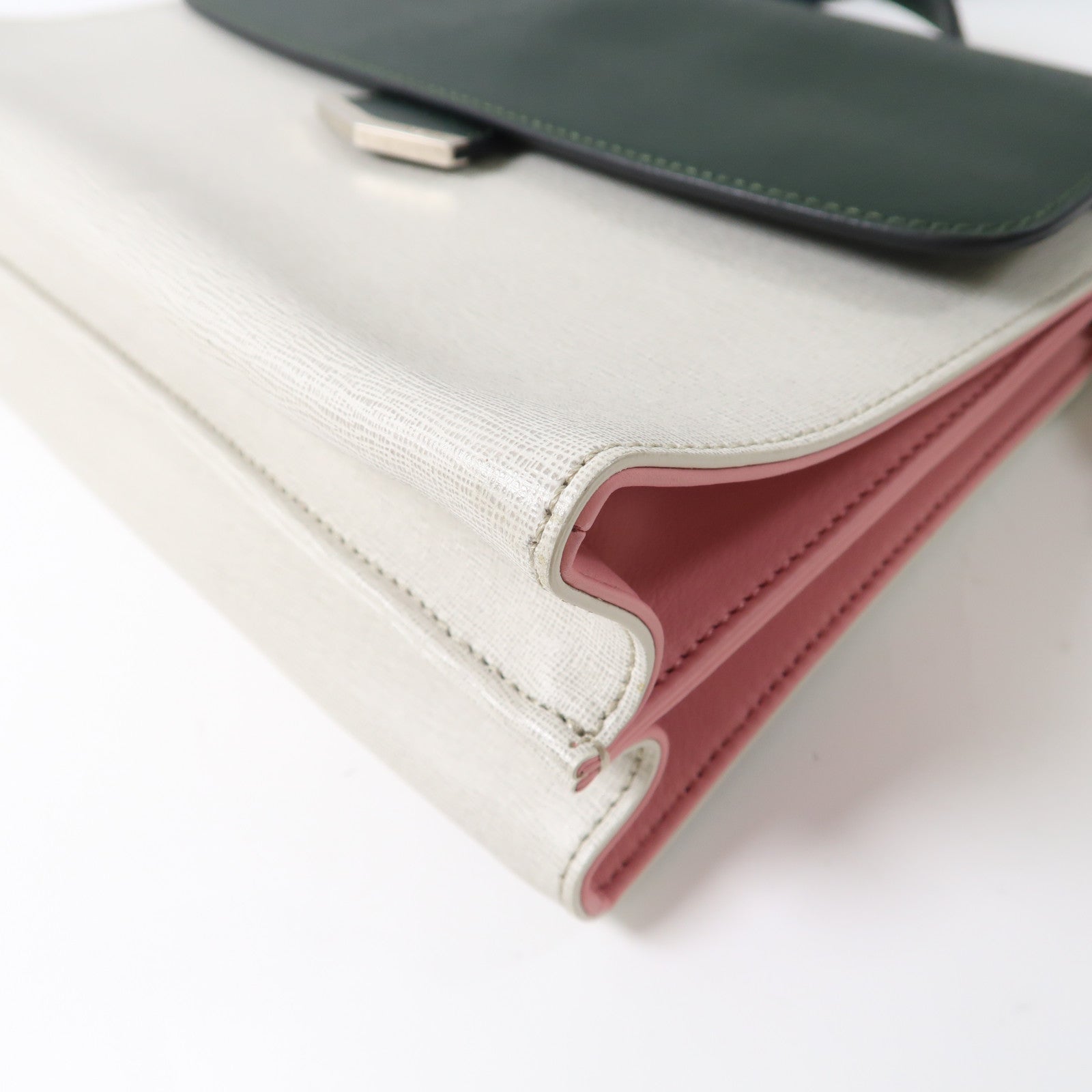 FENDI SHW 2 Way Bag 8BT-222-Z25 149-2384 Calfskin Leather Gray/Pink/Deep Green