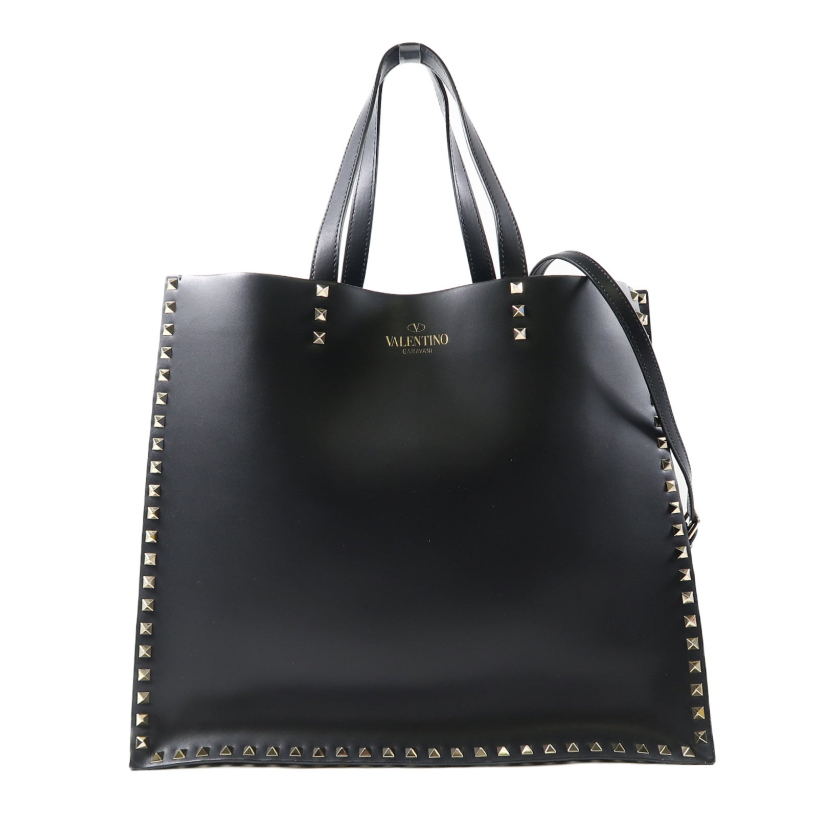 Valentino 牛皮皮革2 Way Shoulder金扣手挽肩背兩用袋黑色
