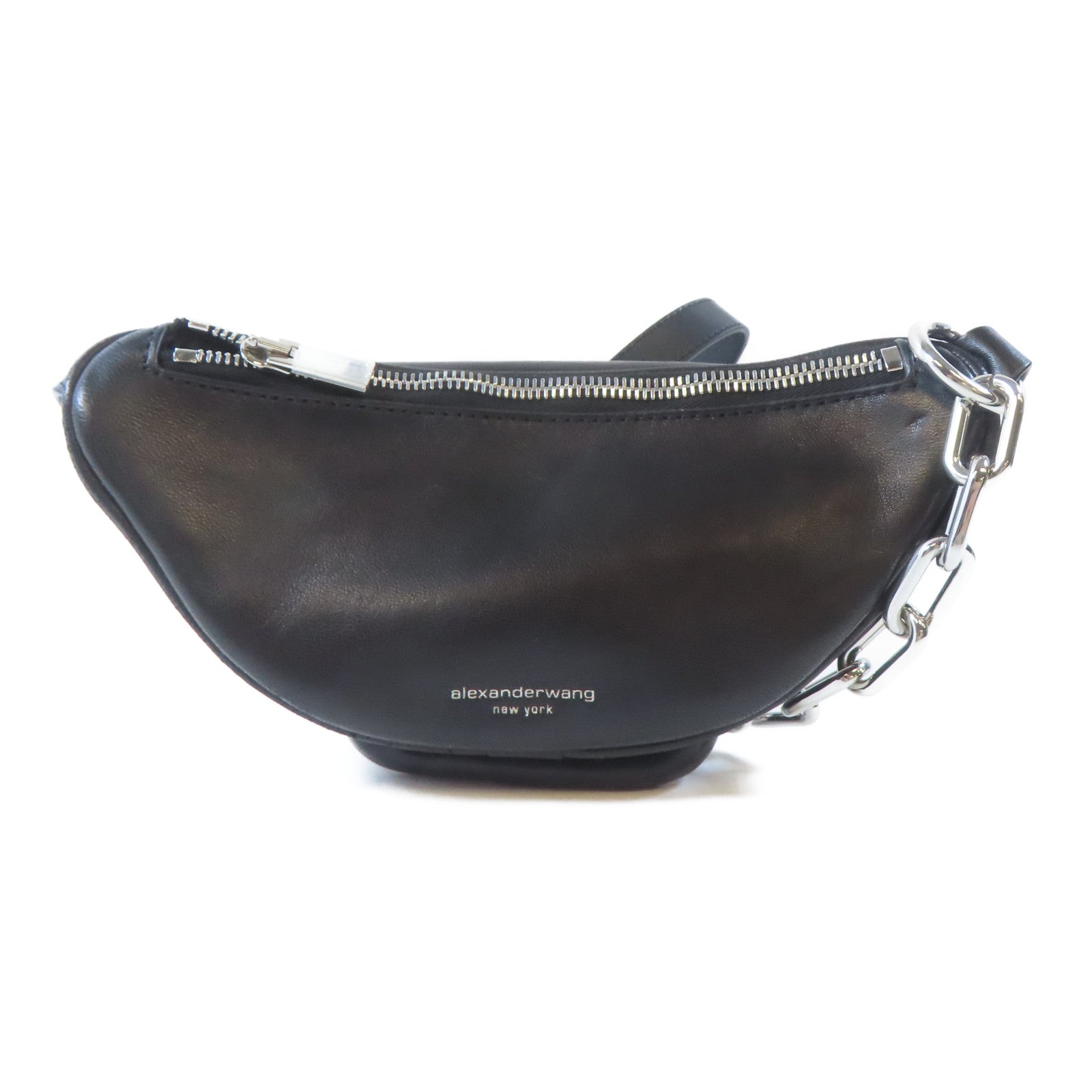 alexanderwang 羊皮皮革Waist Bag銀扣腰包黑色