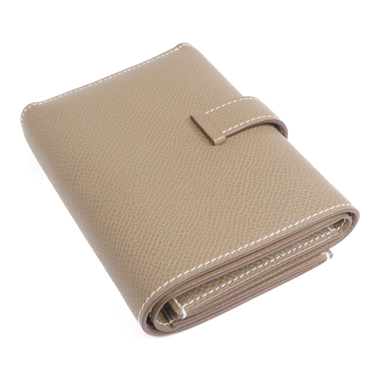 HERMES Epsom皮革Bearn Compact Wallet金扣錢包Etoupe