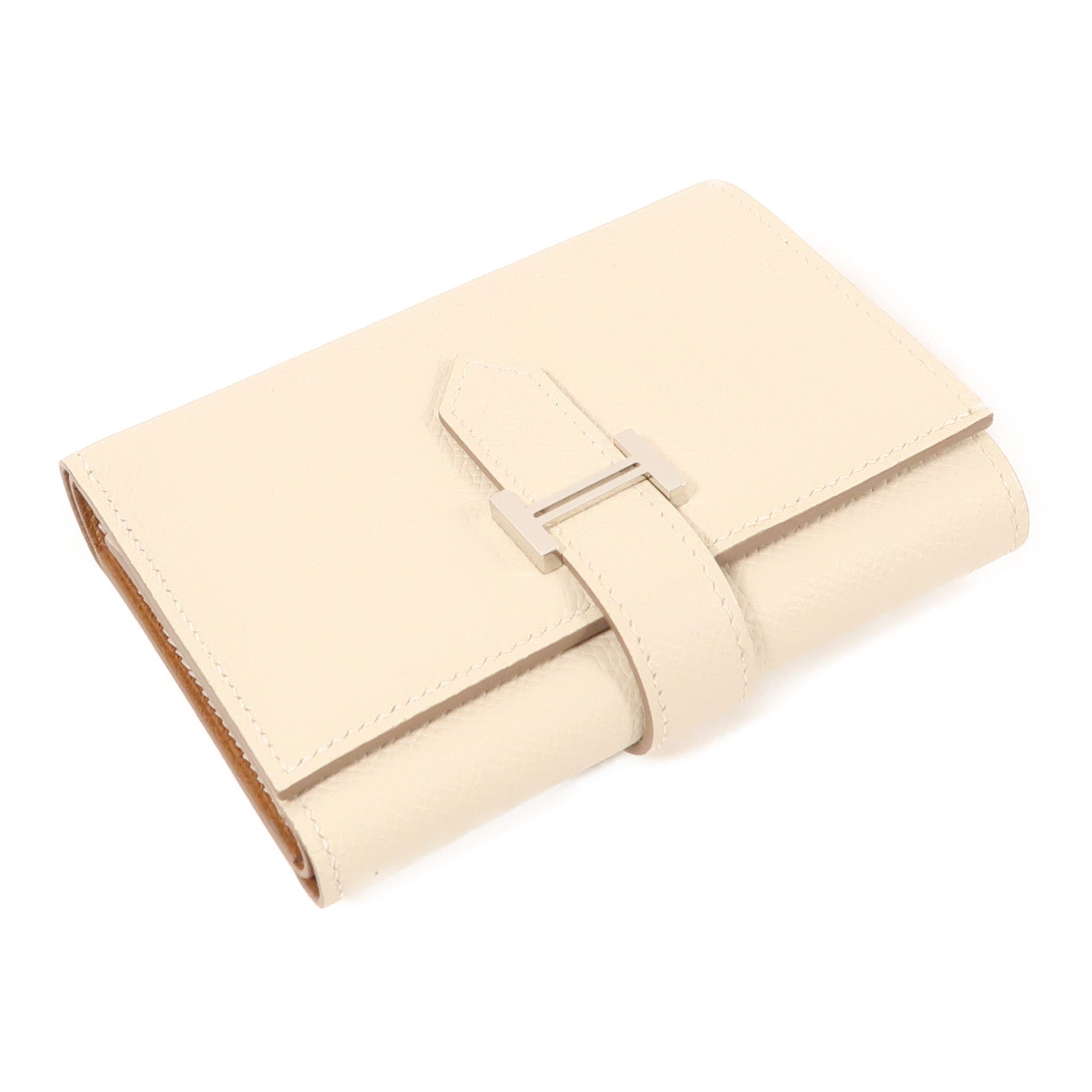 HERMES Epsom皮革Bearn Verso Wallet銀扣錢包10 Craie