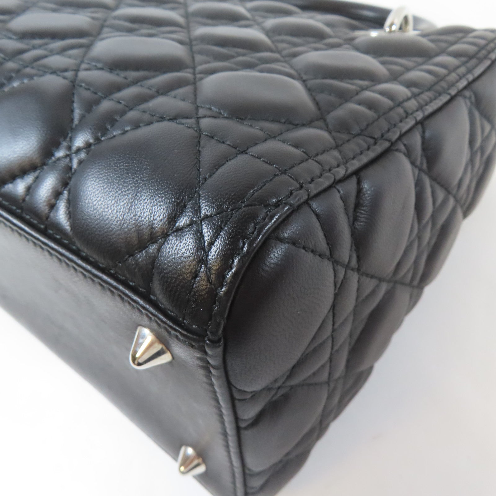 Dior 牛皮皮革Lady Dior Medium 2 Way Bag銀扣手挽肩背兩用袋黑色