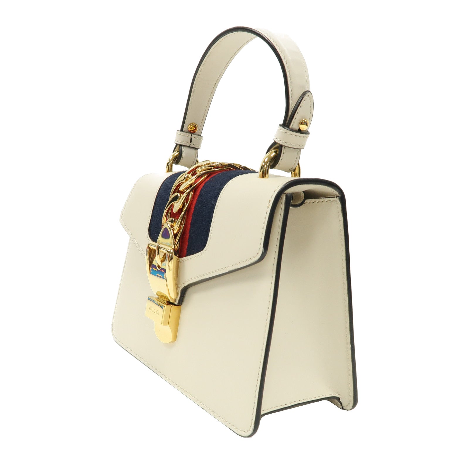 GUCCI 牛皮皮革Sylvie金扣手挽肩背兩用袋米色
