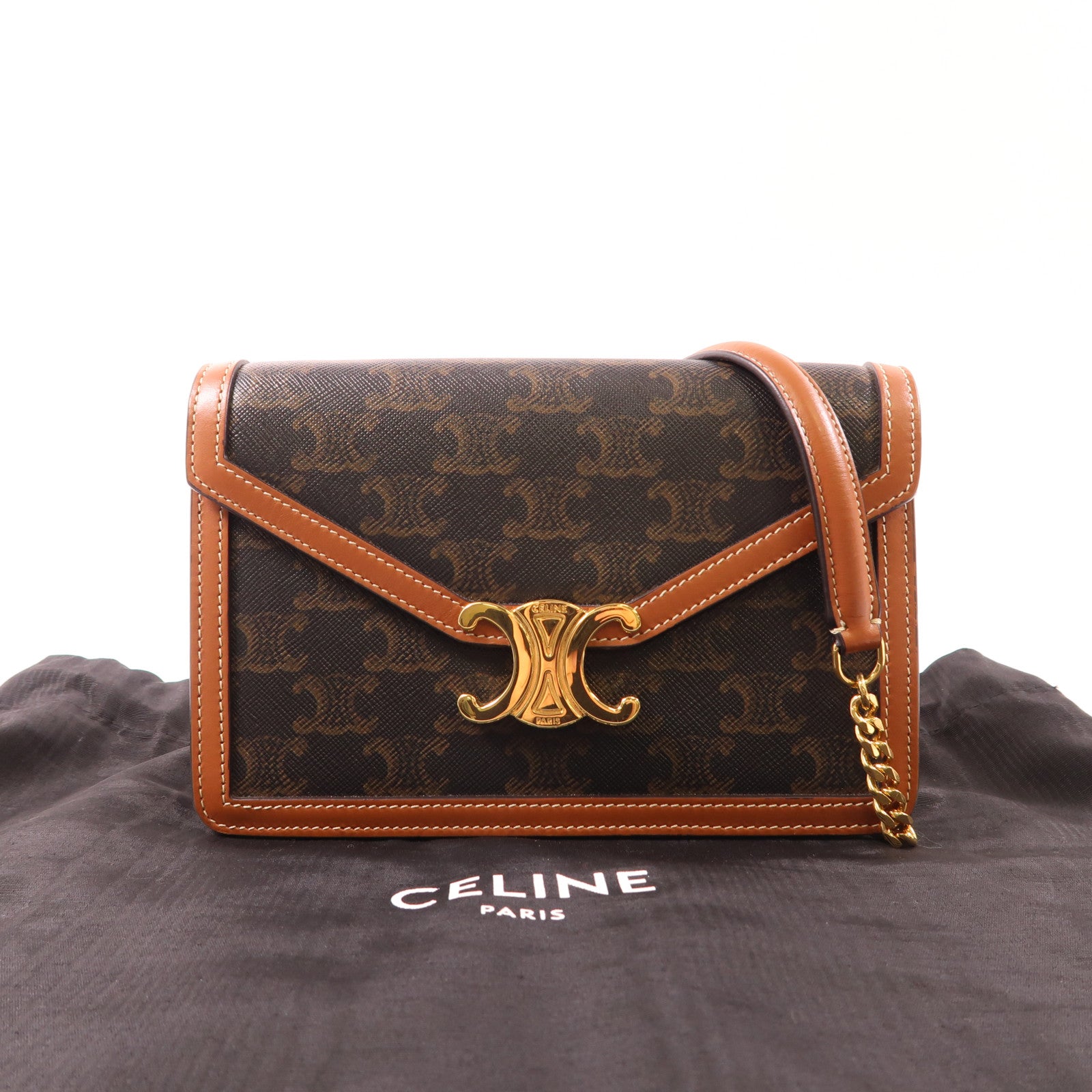 CELINE 塗層帆布WOC金扣肩背袋
