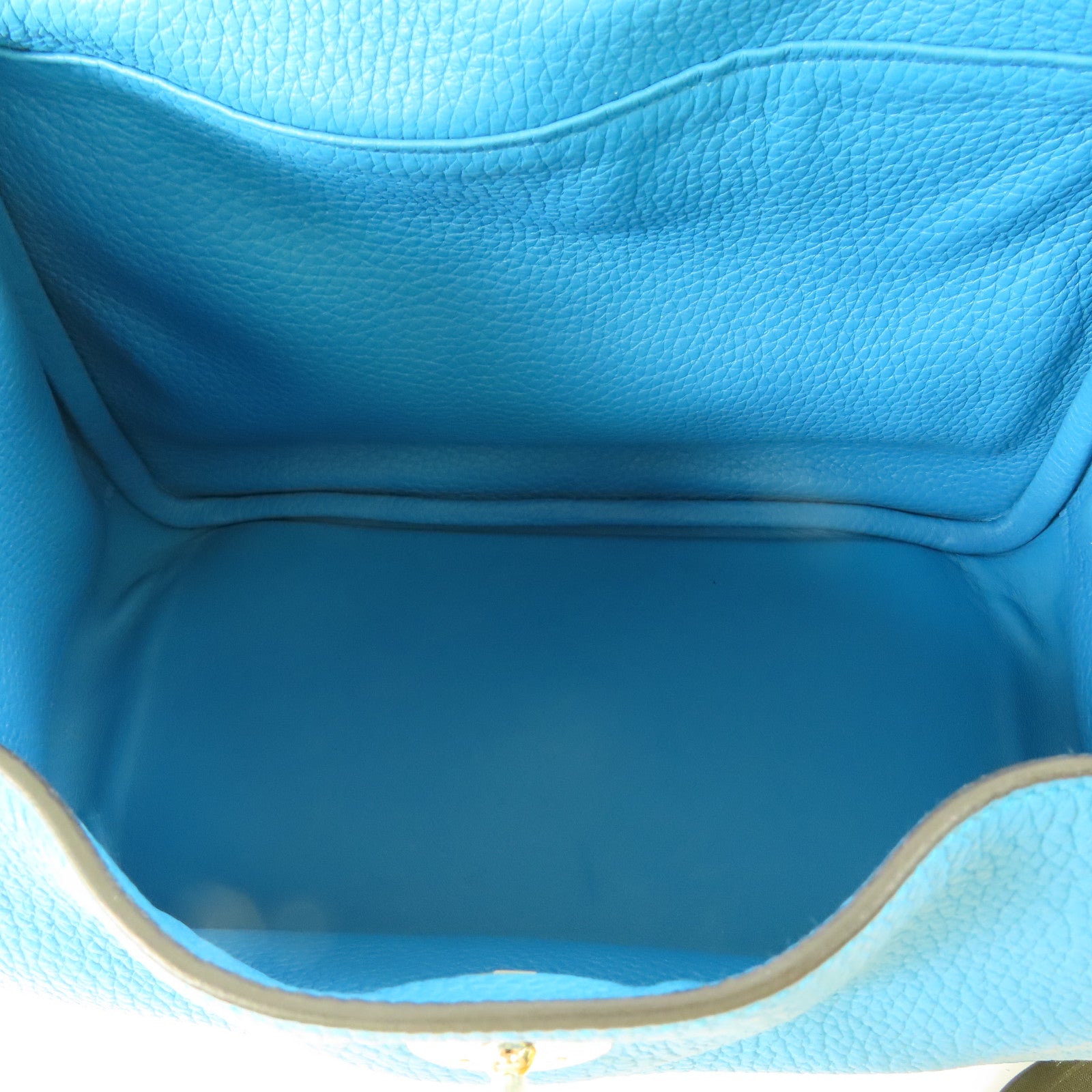 HERMES Clemence皮革Lindy 26銀扣手挽肩背兩用袋Bleu Frida