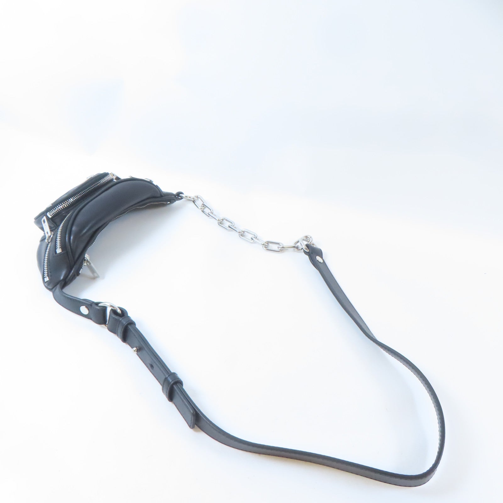 alexanderwang 羊皮皮革Waist Bag銀扣腰包黑色