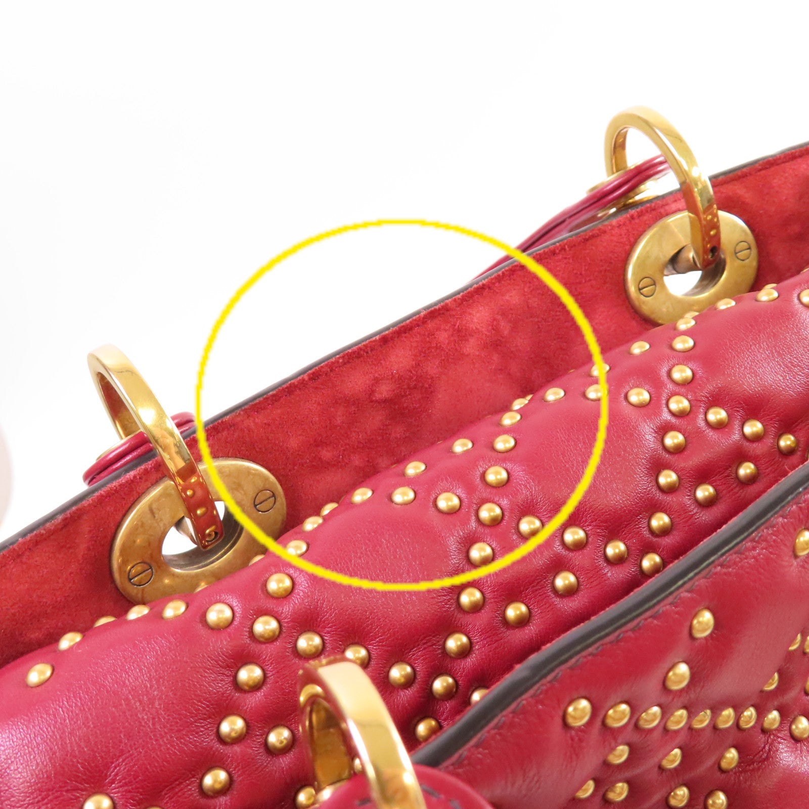 Dior 【激減優惠】牛皮皮革Lady Dior Studded 2 Way Shoulder Bag金扣手挽肩背兩用袋紅色