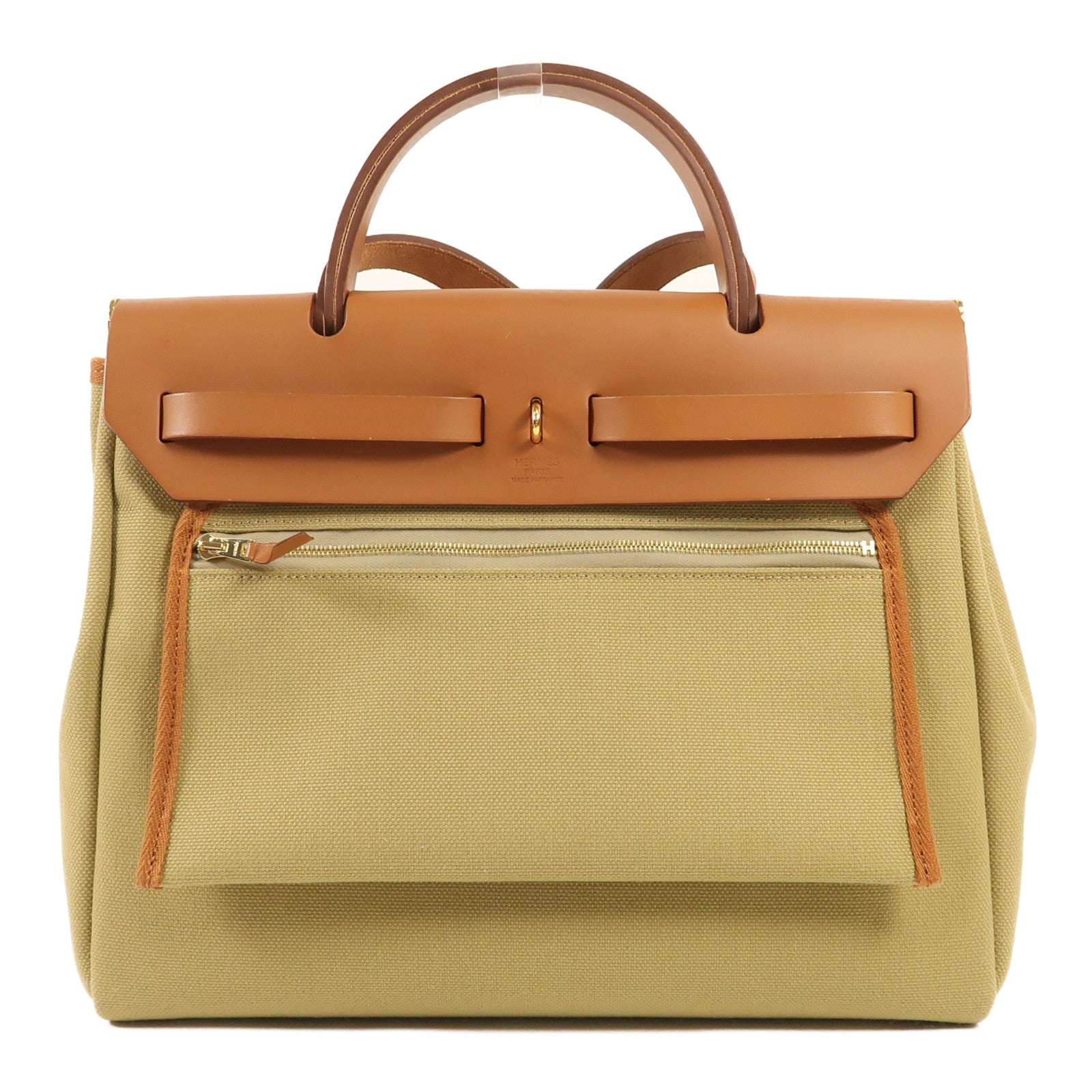 HERMES 帆布Herbag PM金扣手挽肩背兩用袋Poussiere