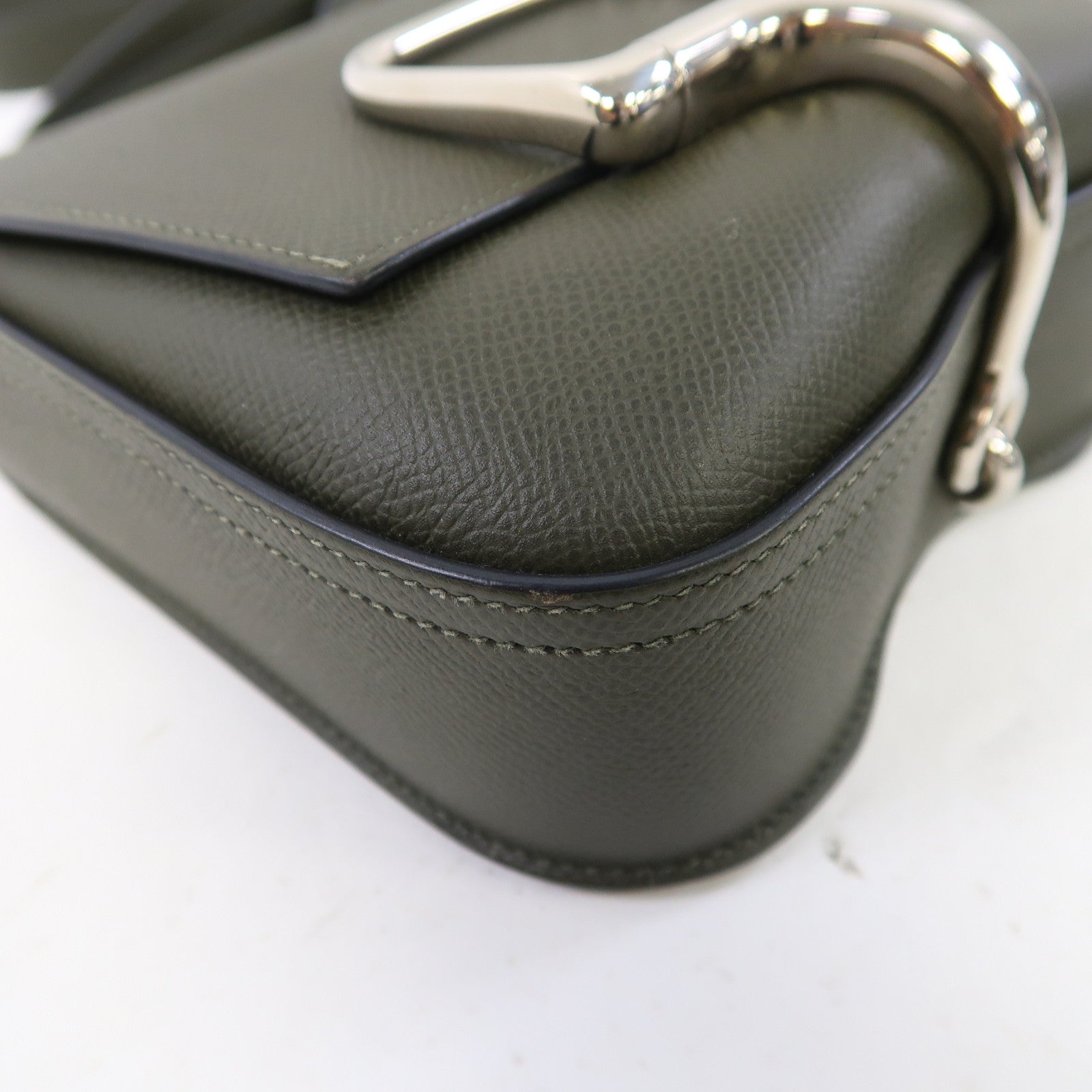HERMES 【激減優惠】Epsom皮革Della Cavalleria Mini銀扣肩背袋灰綠色