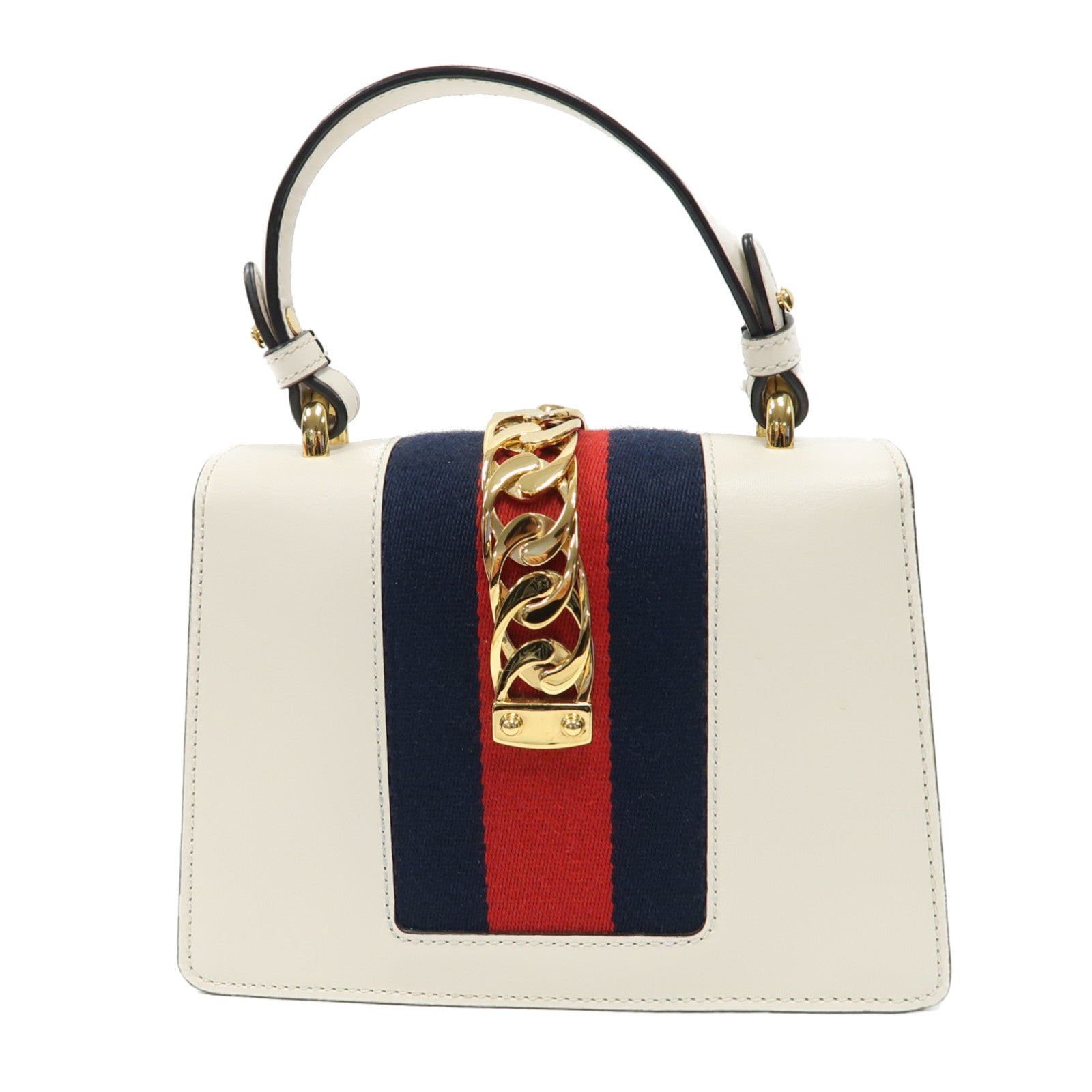 GUCCI 牛皮皮革Sylvie金扣手挽肩背兩用袋米色