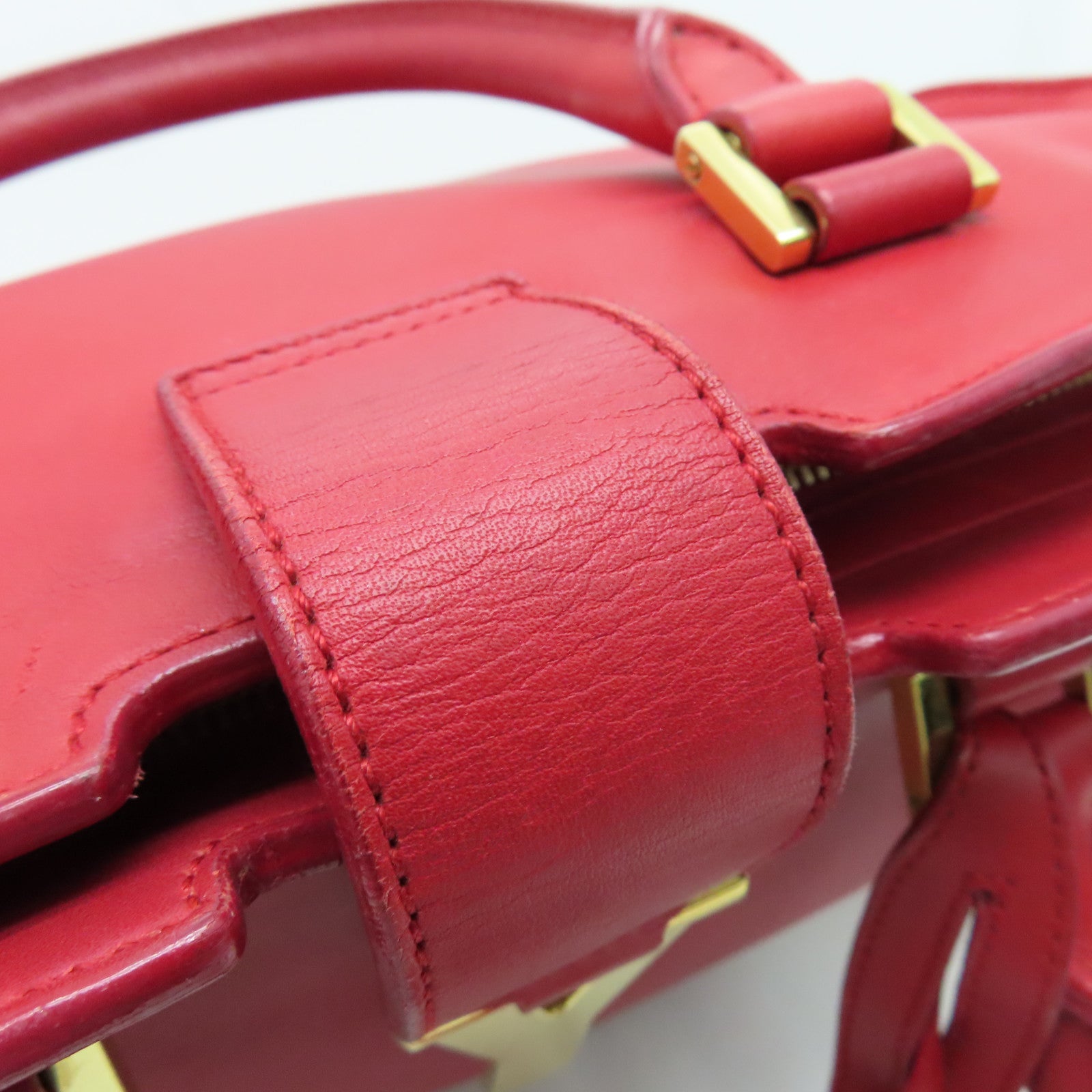 SAINT LAURENT 牛皮皮革2 Way Shoulder金扣手挽肩背兩用袋紅色