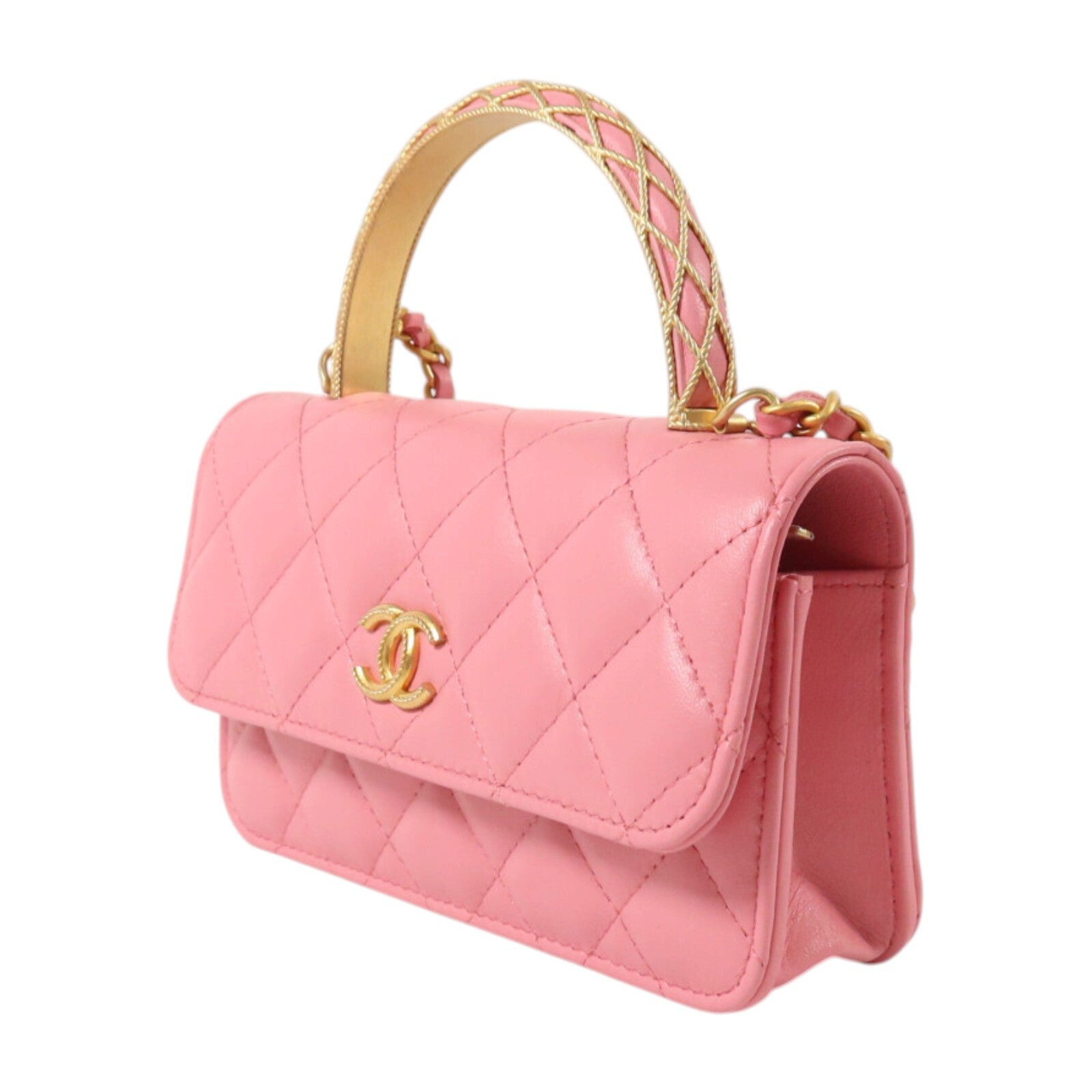 CHANEL 羊皮皮革Mini Top Handle金扣手挽肩背兩用袋