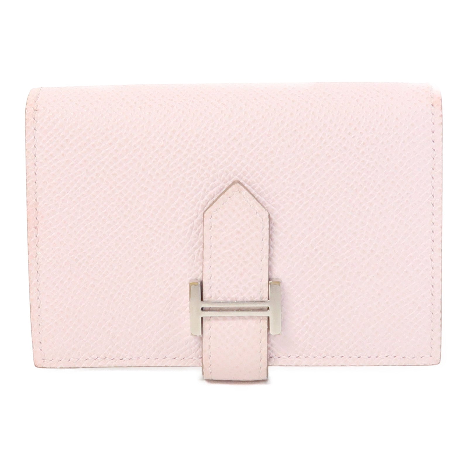 HERMES Epsom皮革Bearn Card Case銀扣卡片套粉紅色