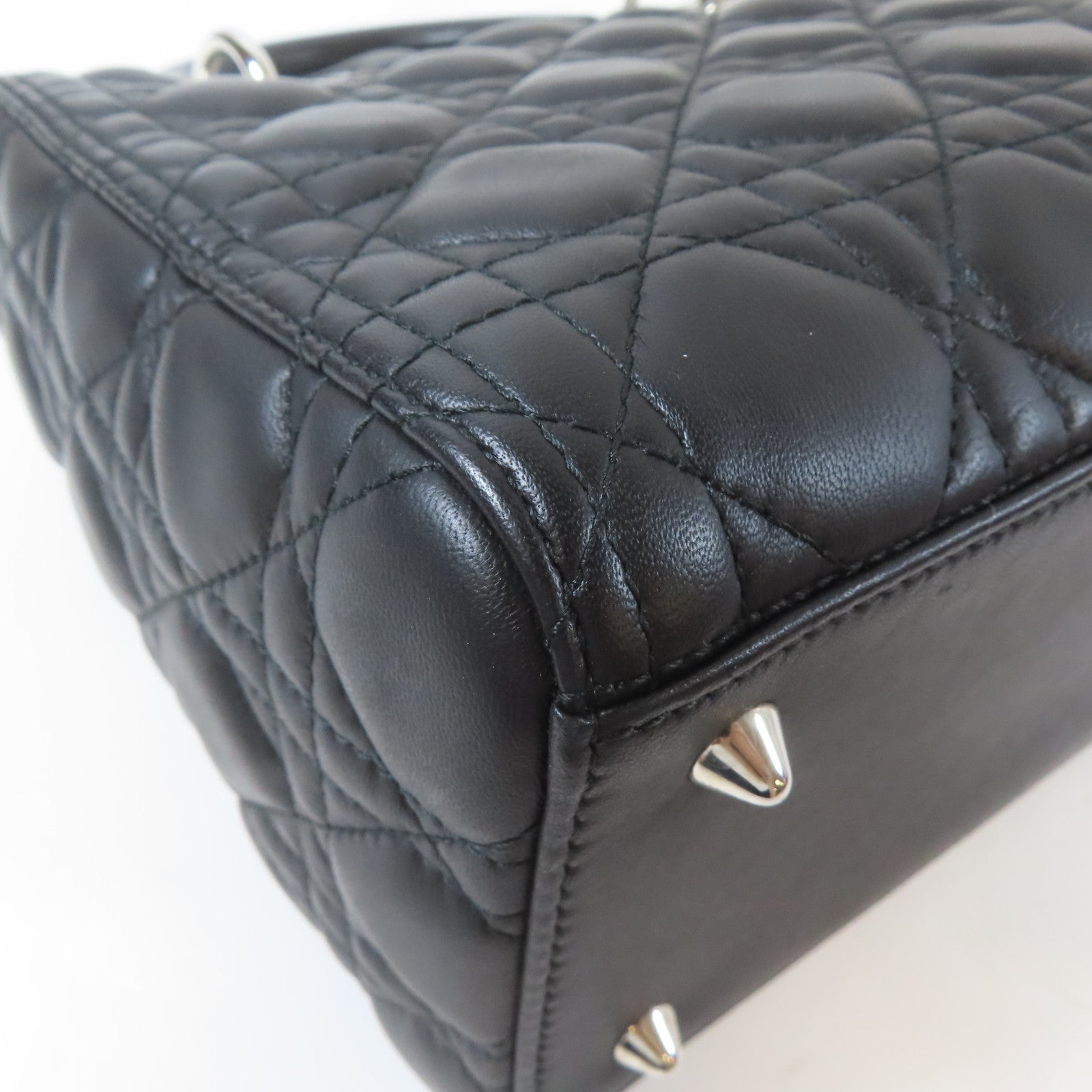 Dior 牛皮皮革Lady Dior Medium 2 Way Bag銀扣手挽肩背兩用袋黑色