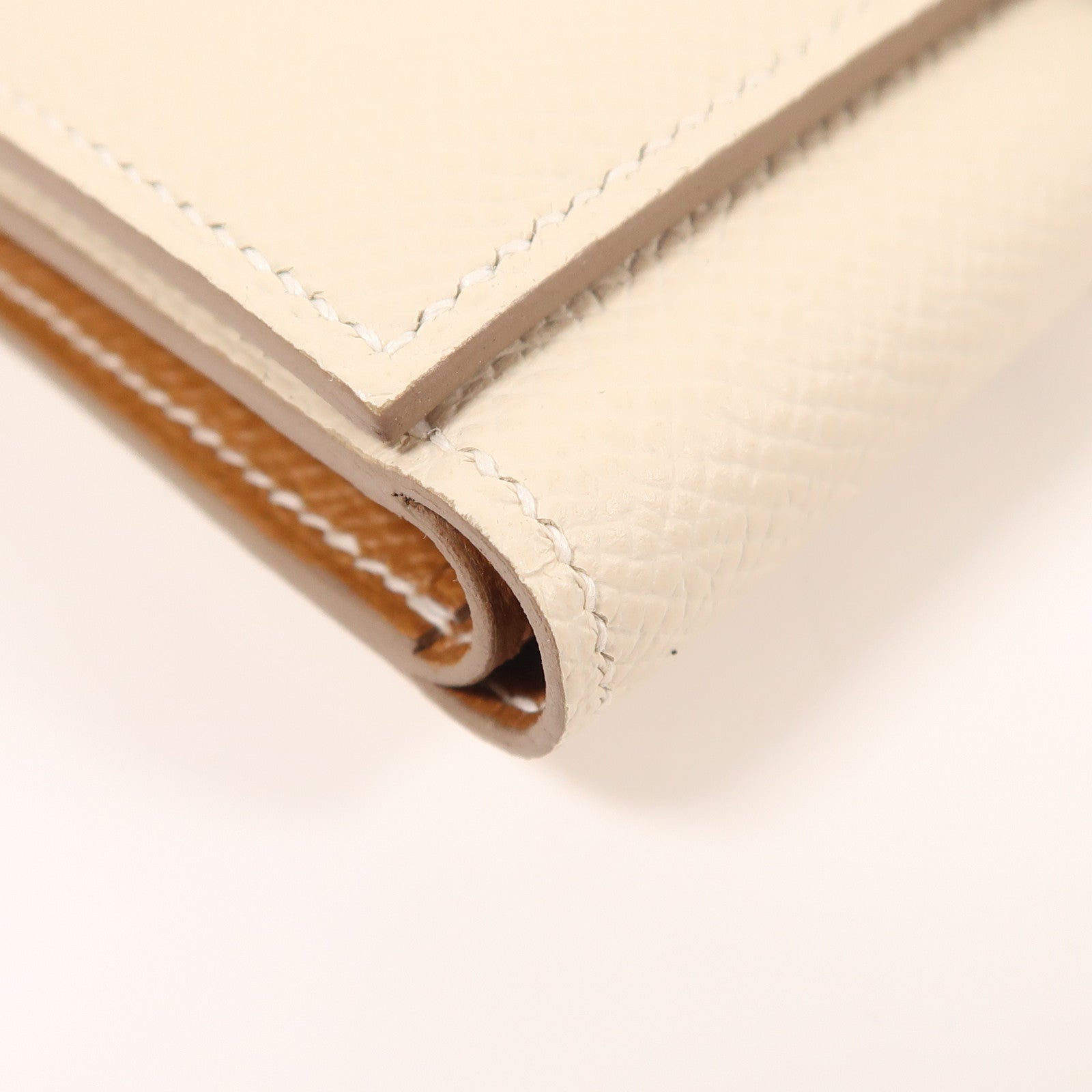 HERMES Epsom皮革Bearn Verso Wallet銀扣錢包10 Craie