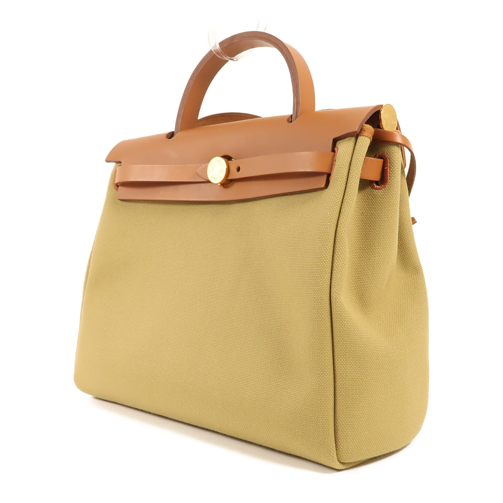 HERMES 帆布Herbag PM金扣手挽肩背兩用袋Poussiere