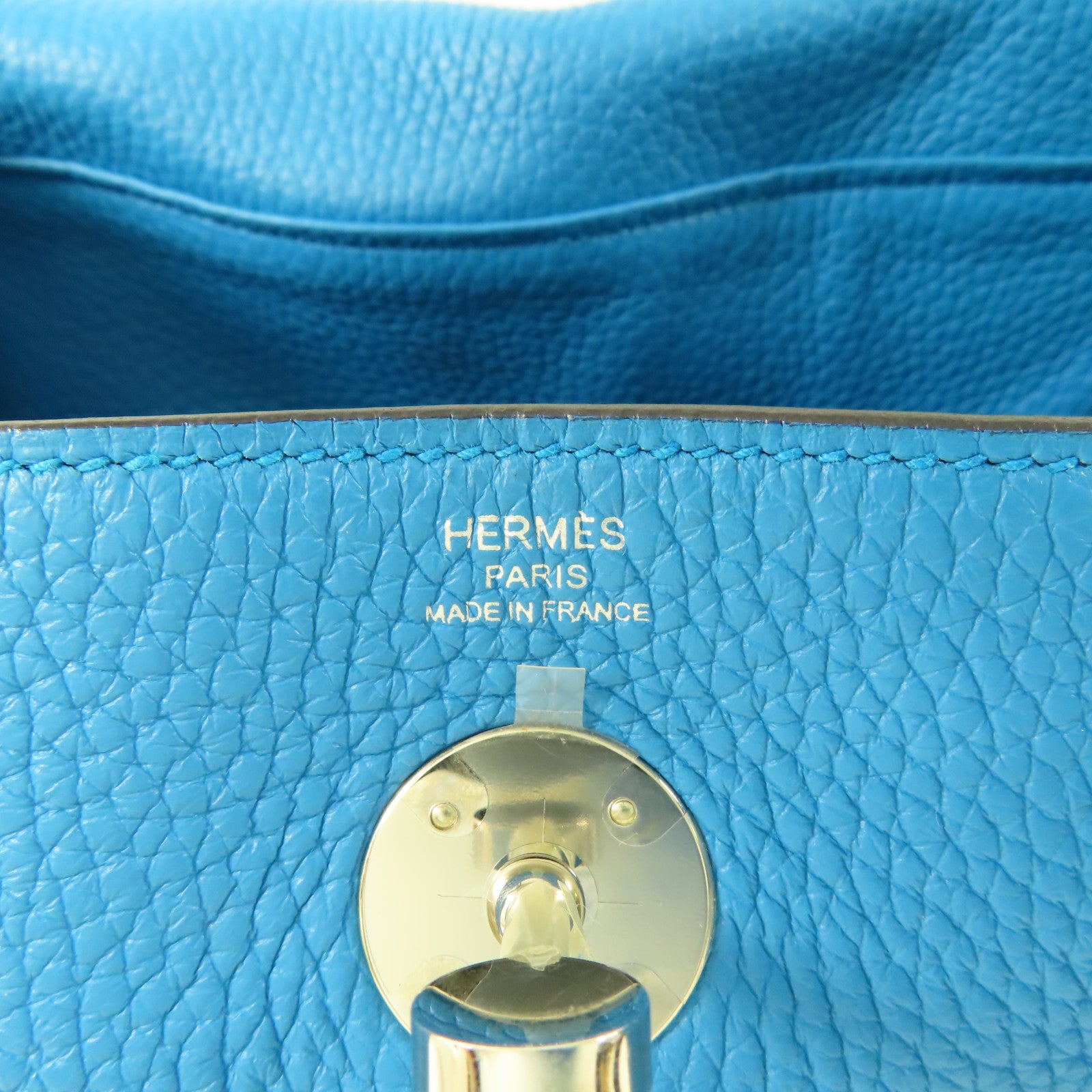 HERMES Clemence皮革Lindy 26銀扣手挽肩背兩用袋Bleu Frida