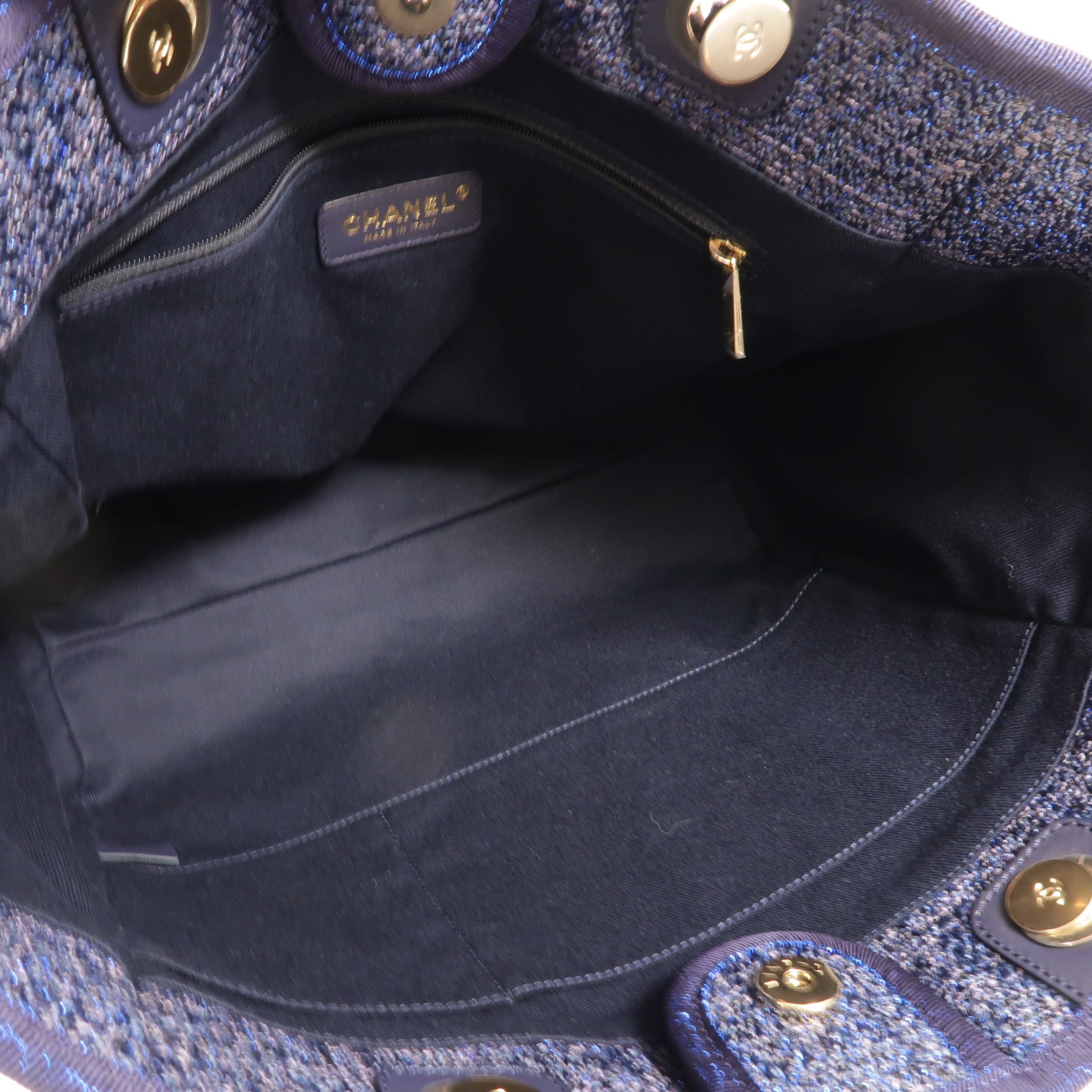 CHANEL 帆布Deauville Tote Bag鏈帶肩背袋