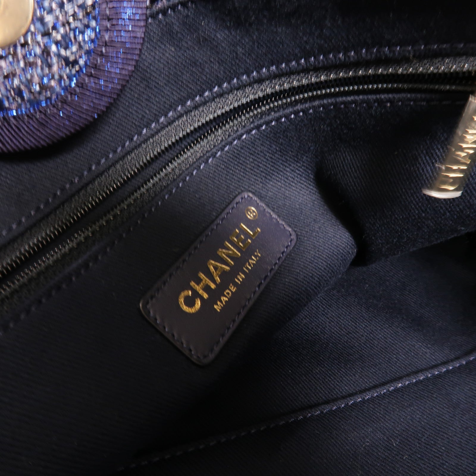 CHANEL 帆布Deauville Tote Bag鏈帶肩背袋