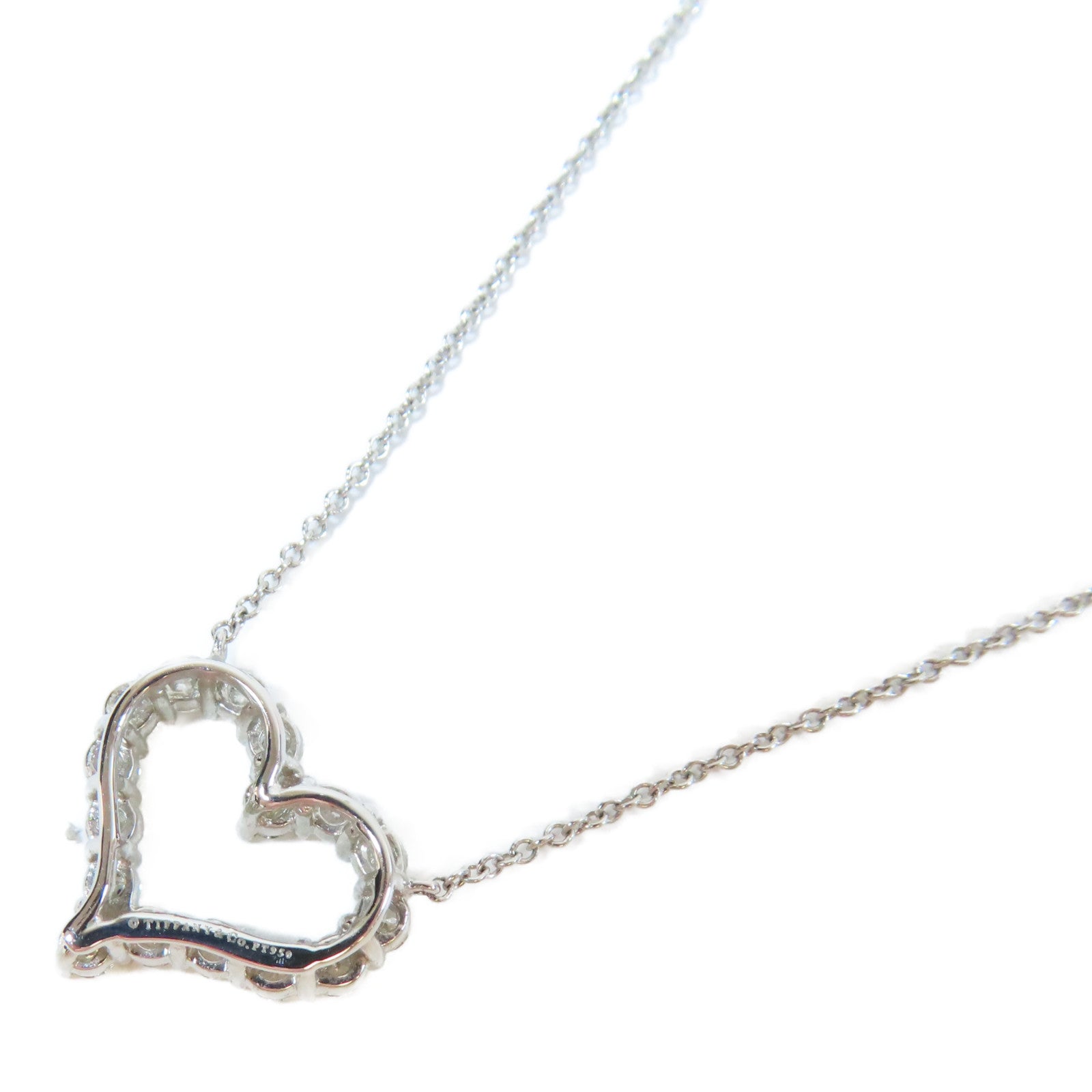 TIFFANY＆CO PT950鉑金Diamond Heart Pandent鑽石項鍊銀色/透明