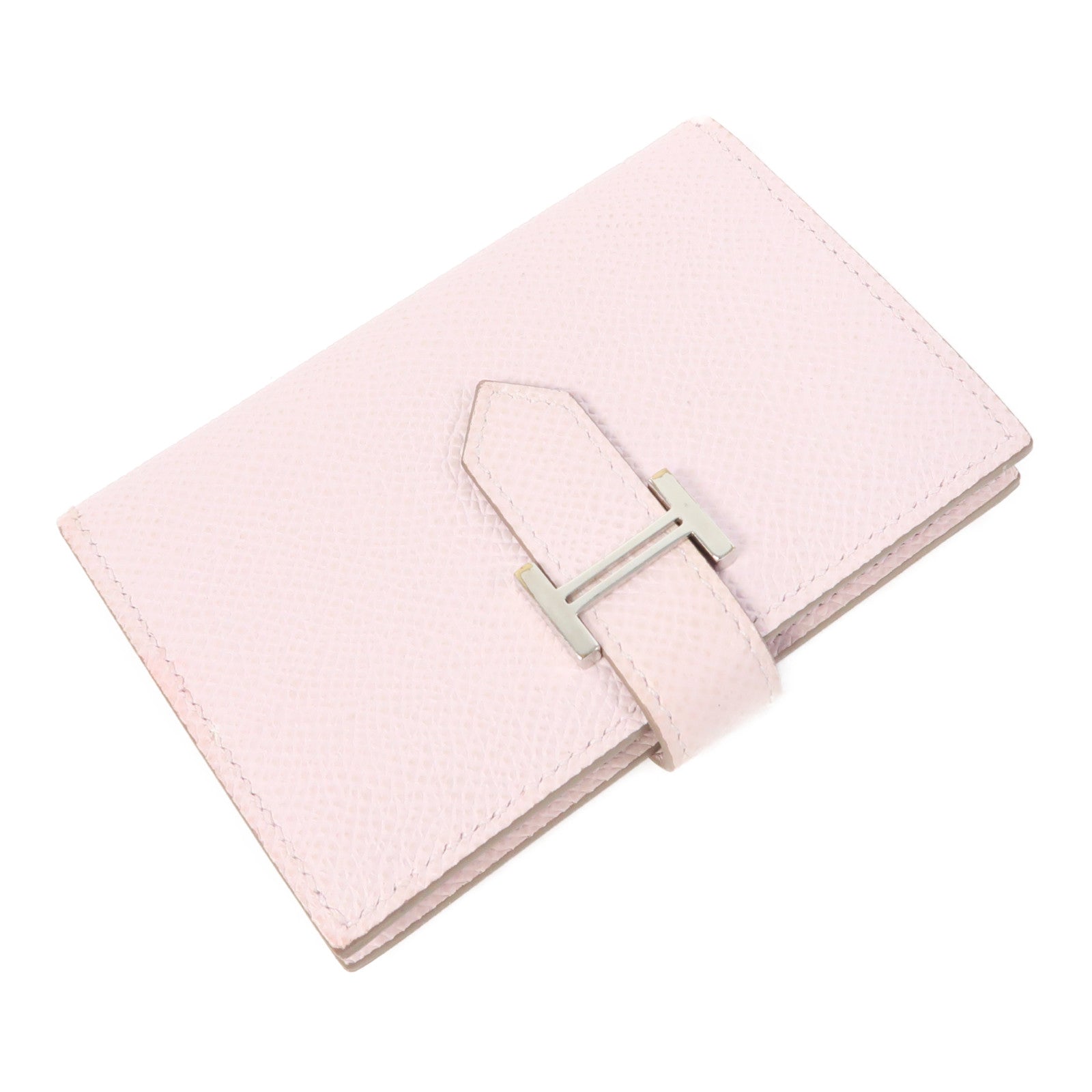 HERMES Epsom皮革Bearn Card Case銀扣卡片套粉紅色