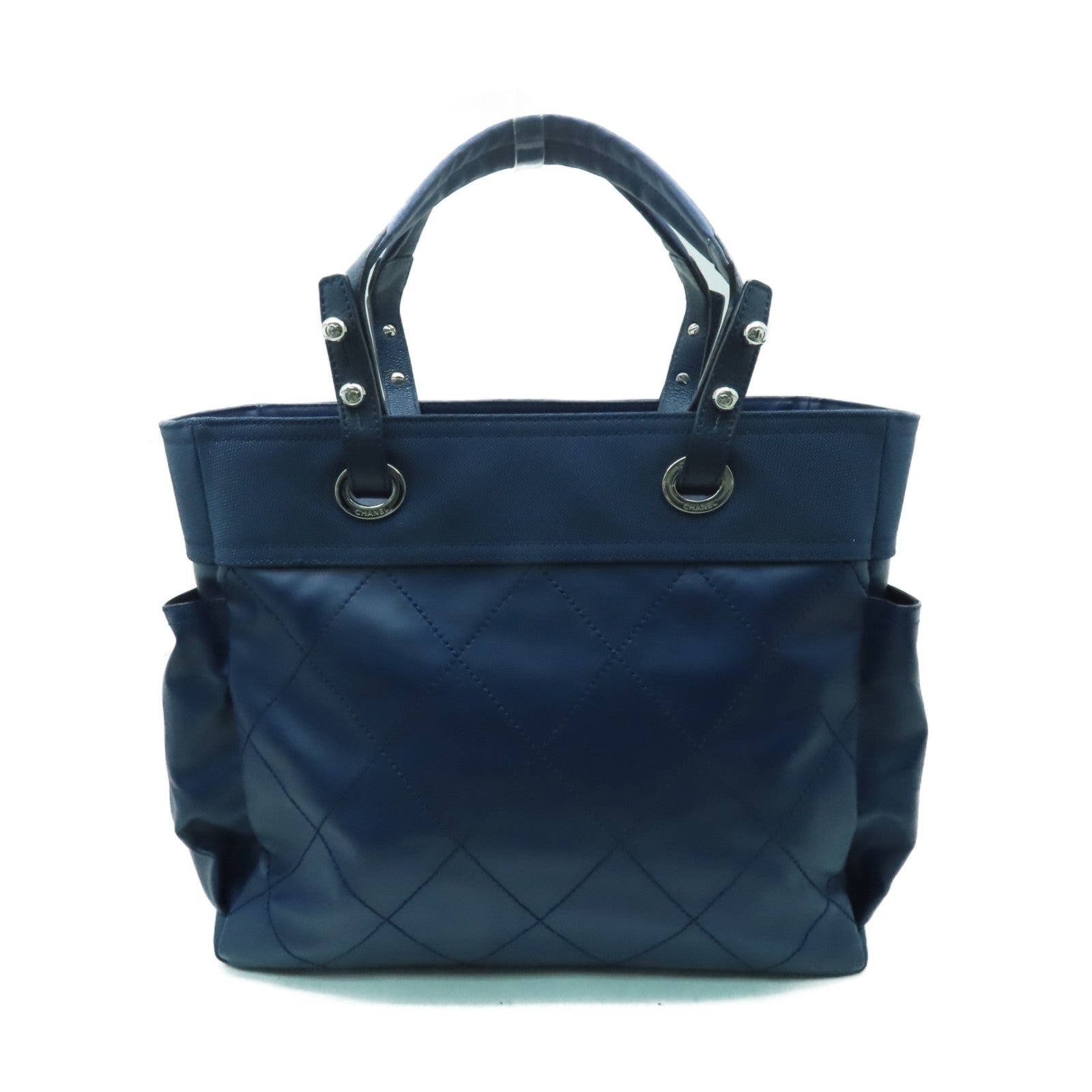 CHANEL 【激減優惠】菱格塗層帆布Tote Bag銀扣手挽袋藍色