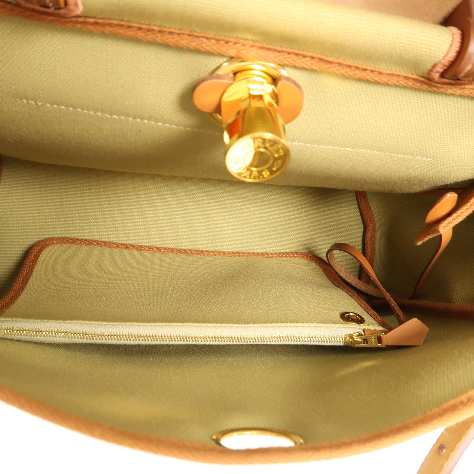 HERMES 帆布Herbag PM金扣手挽肩背兩用袋Poussiere