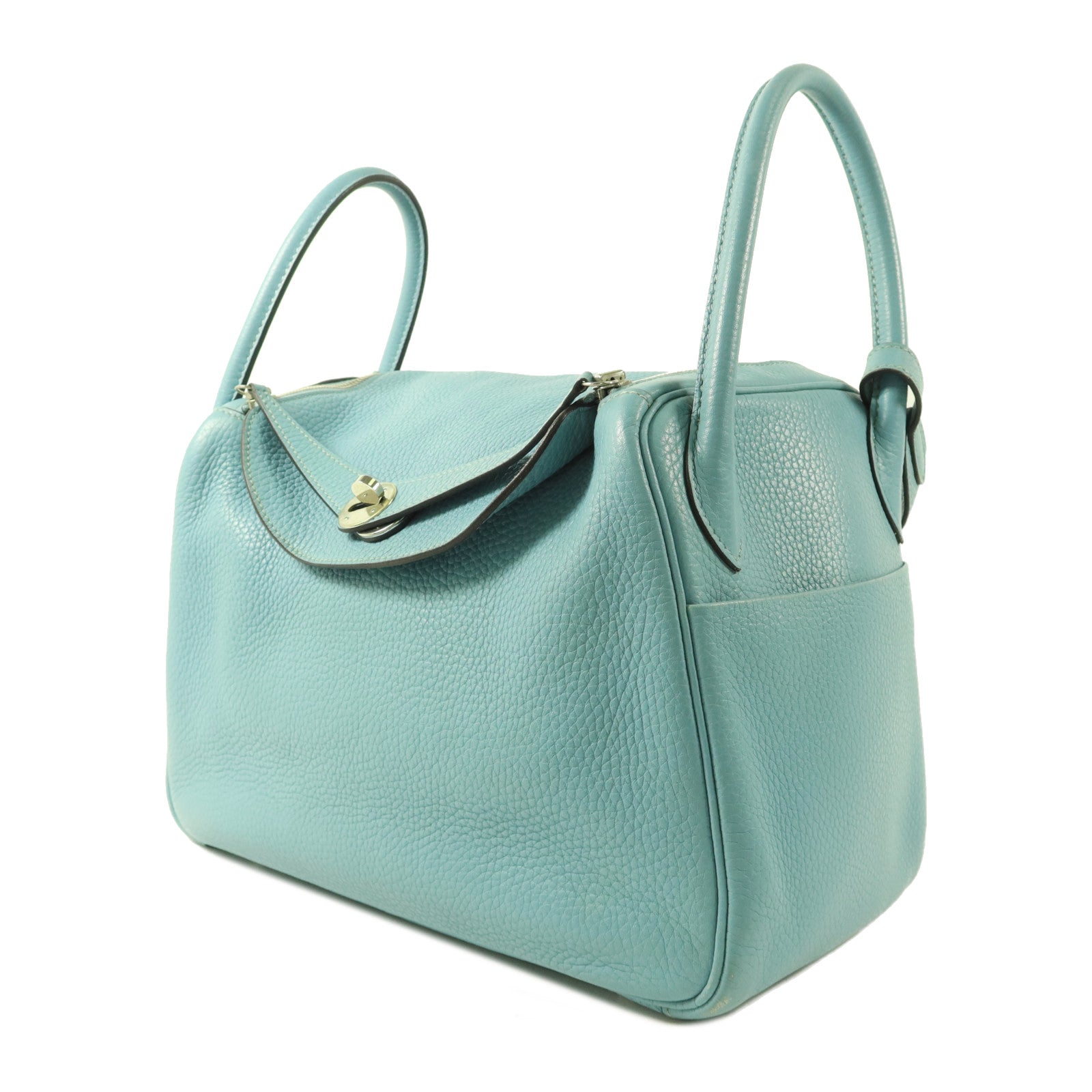 HERMES Clemence皮革Lindy 30手挽肩背兩用袋Bleu Atoll