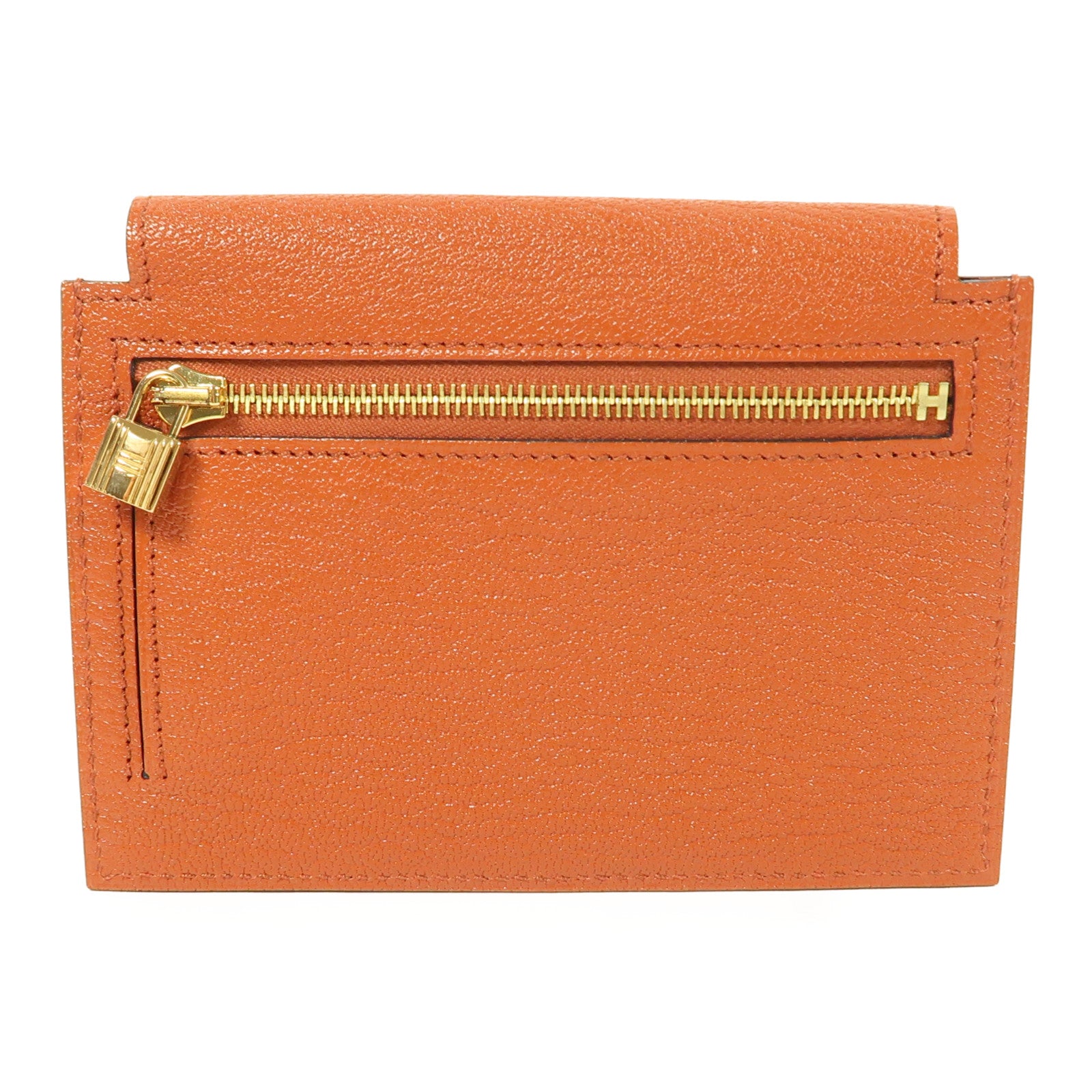 HERMES 【激減優惠】Chevre皮革Kelly Pocket Wallet金扣錢包Cuivre