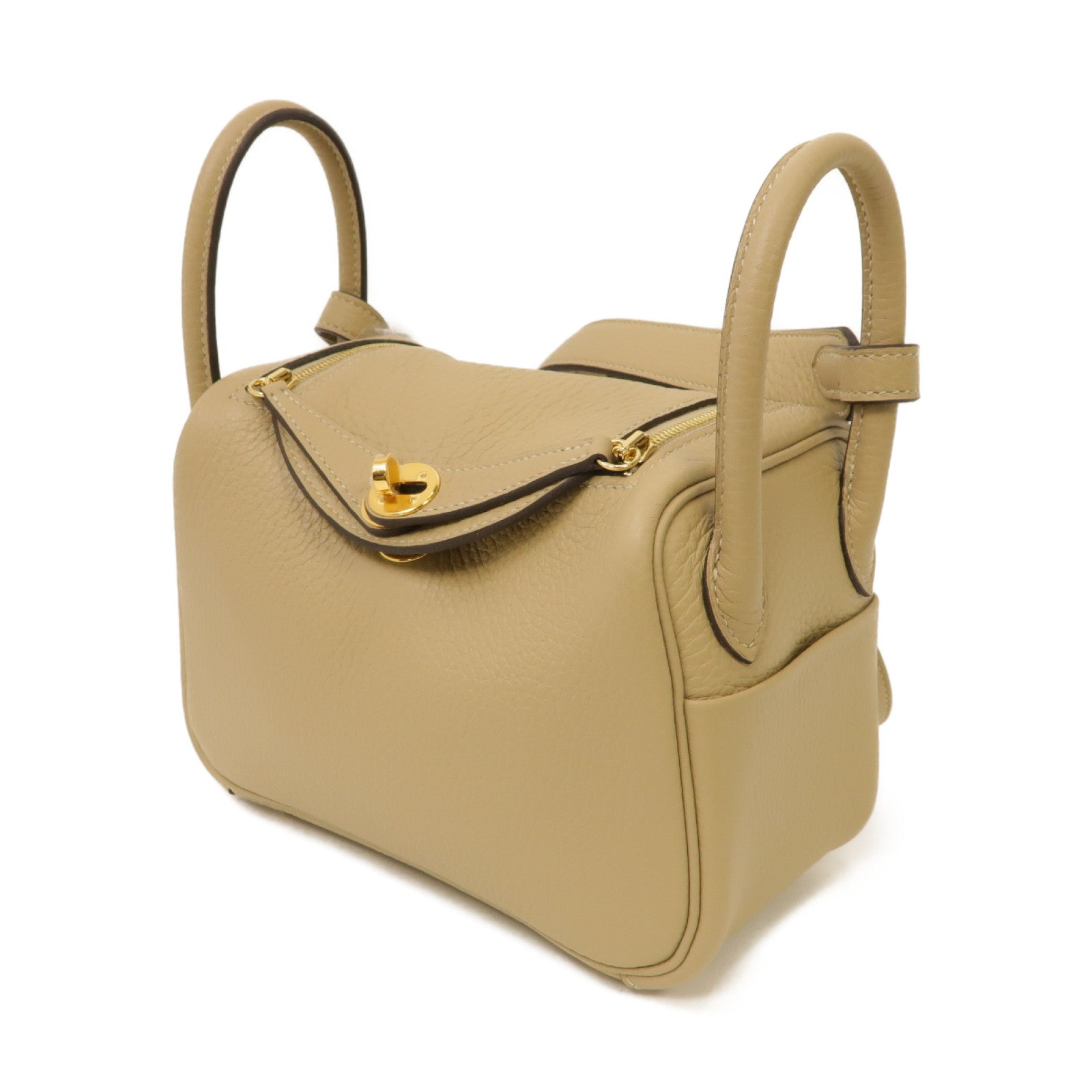 HERMES Clemence皮革Mini Lindy金扣肩背袋風衣卡其