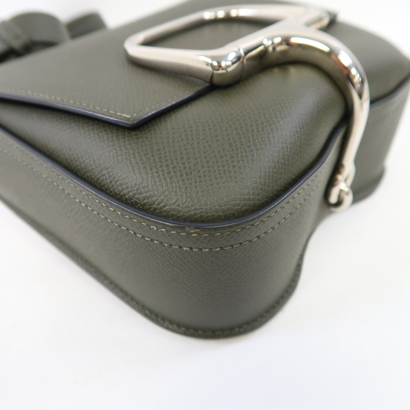 HERMES 【激減優惠】Epsom皮革Della Cavalleria Mini銀扣肩背袋灰綠色