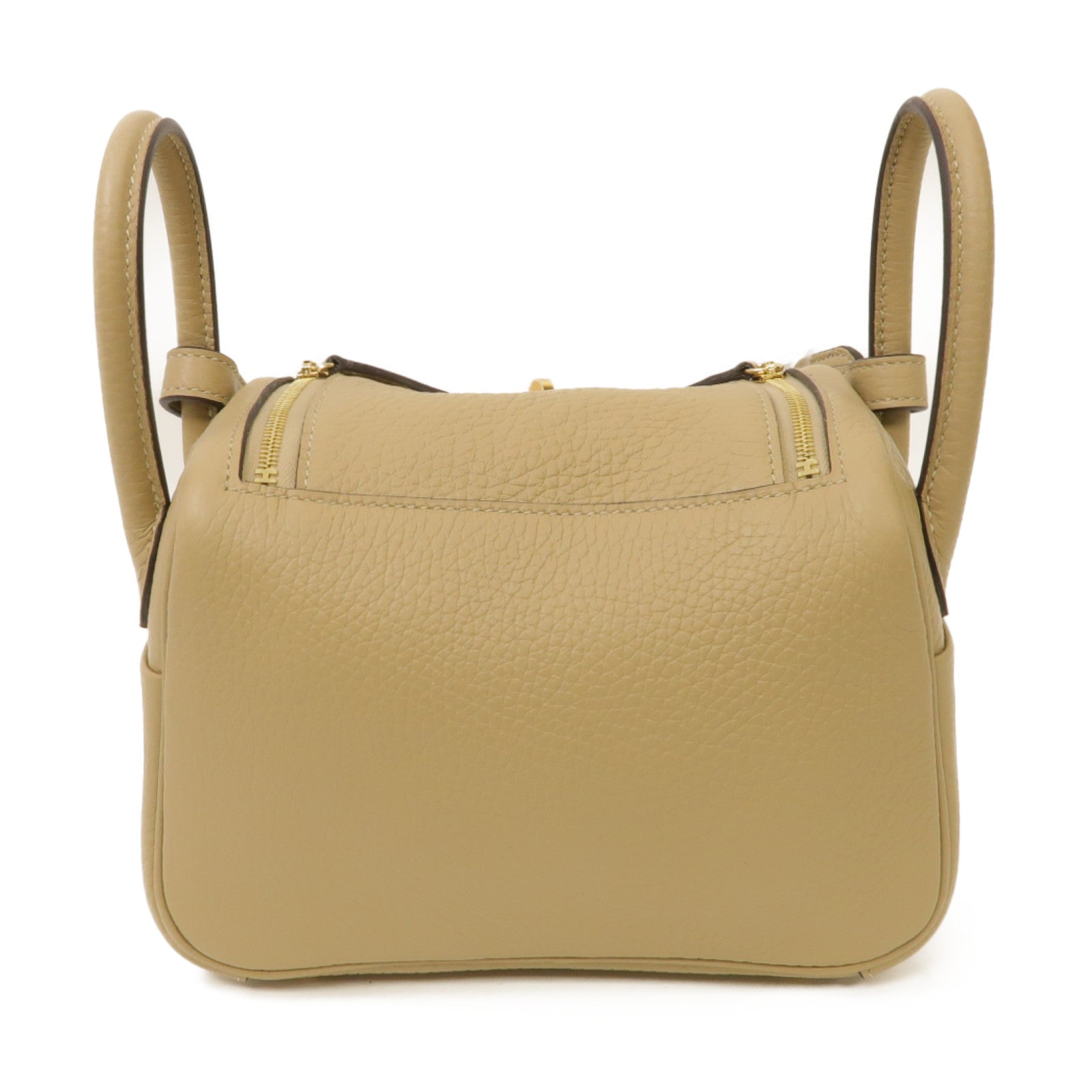 HERMES Clemence皮革Mini Lindy金扣肩背袋風衣卡其