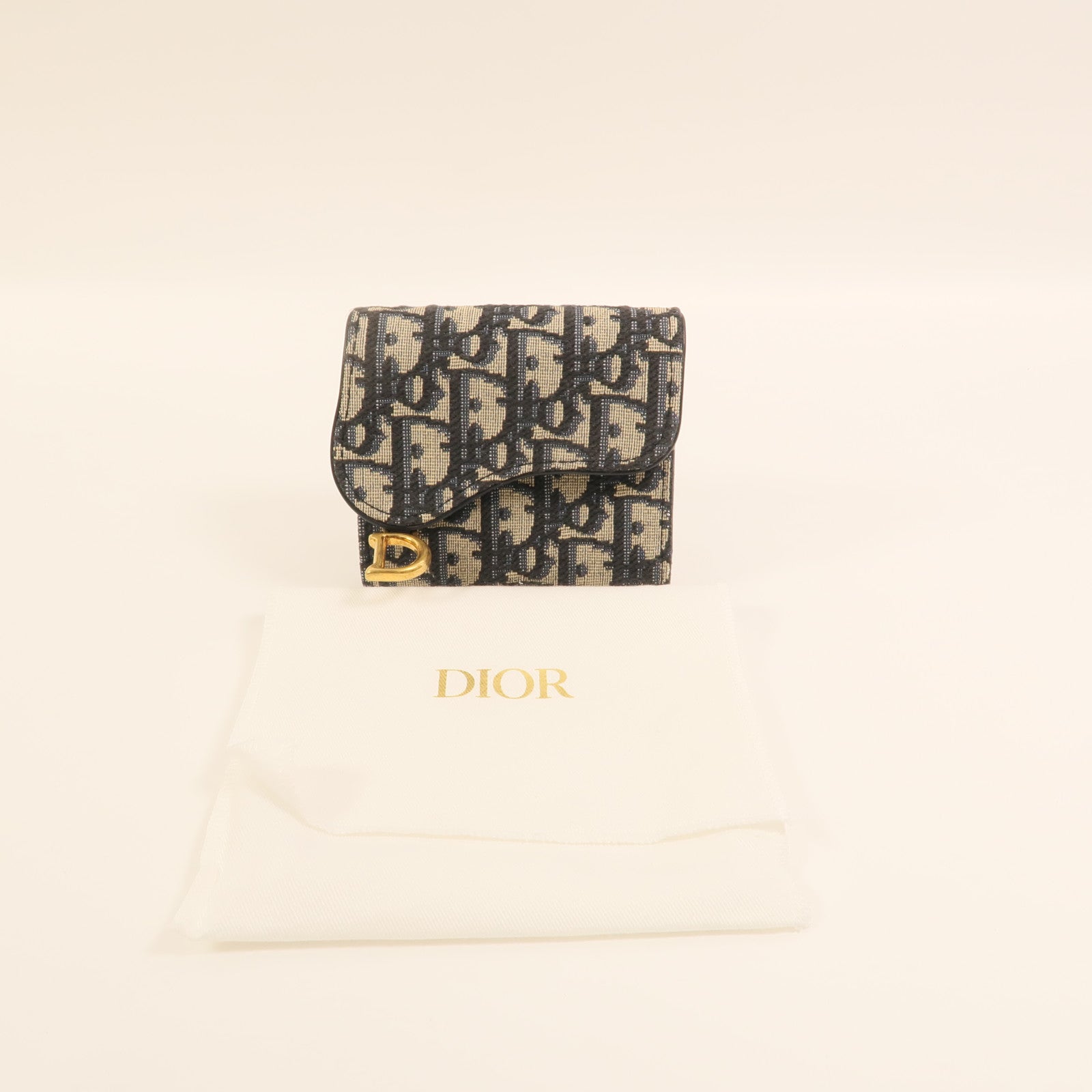 Dior 帆布/牛皮皮革Saddle Lotus Wallet金扣錢包